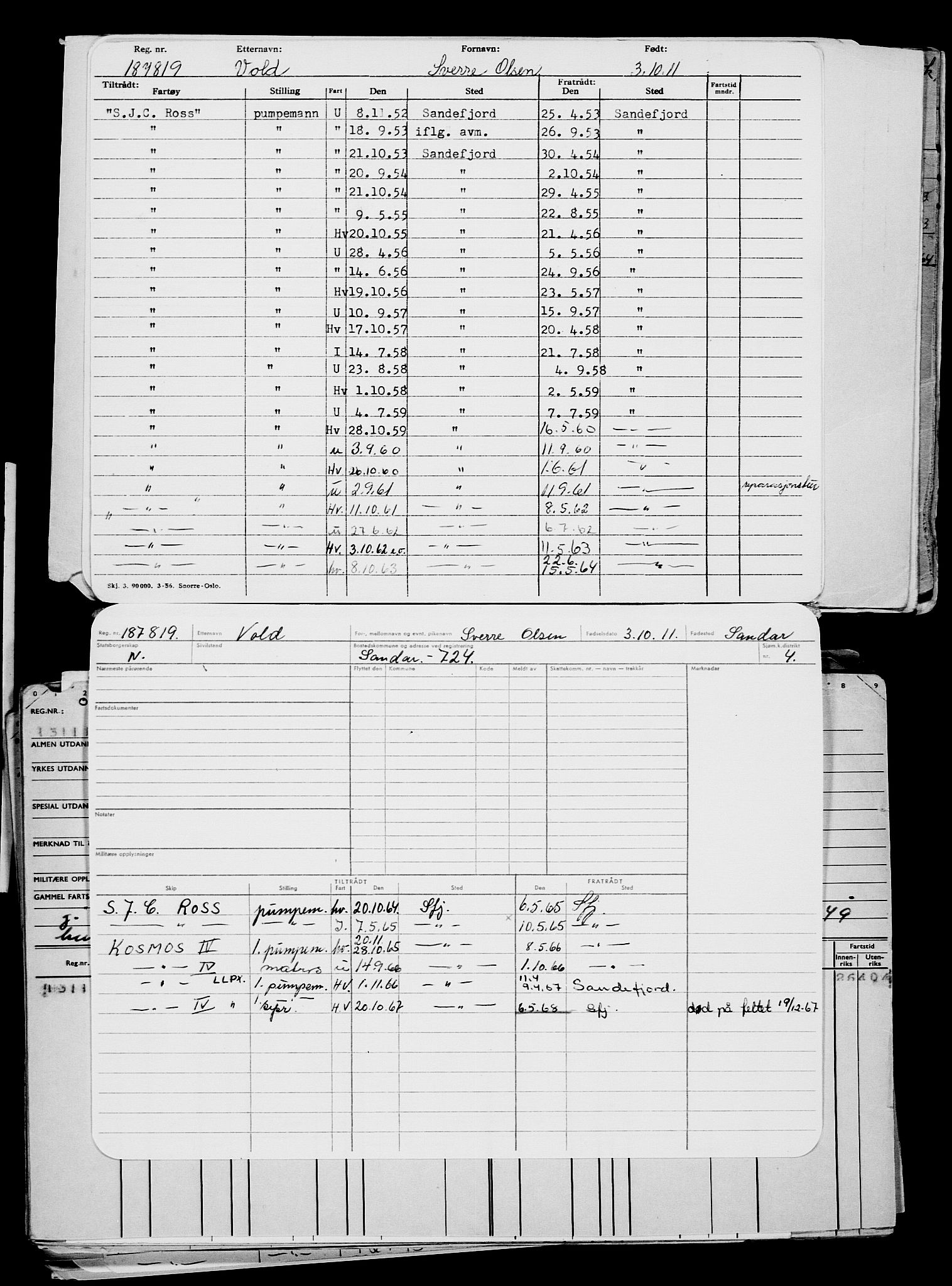 Direktoratet for sjømenn, AV/RA-S-3545/G/Gb/L0100: Hovedkort, 1911, p. 68