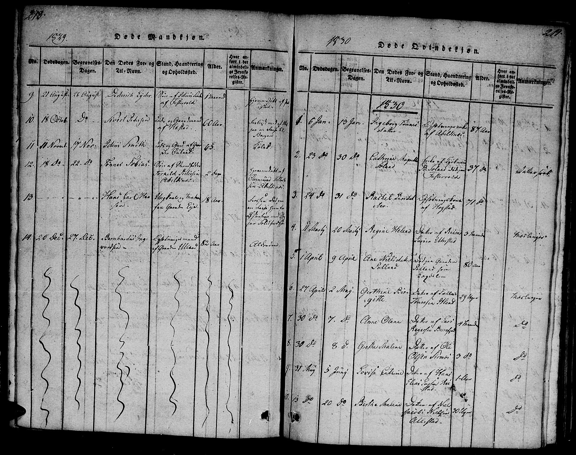 Flekkefjord sokneprestkontor, AV/SAK-1111-0012/F/Fa/Fab/L0003: Parish register (official) no. A 3, 1815-1830, p. 218-219