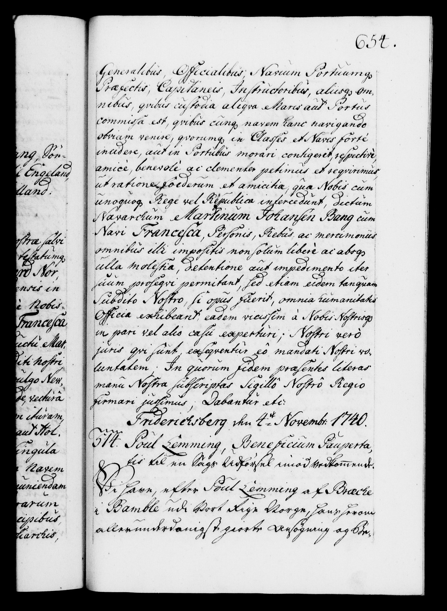 Danske Kanselli 1572-1799, AV/RA-EA-3023/F/Fc/Fca/Fcaa/L0031: Norske registre, 1739-1740, p. 654a