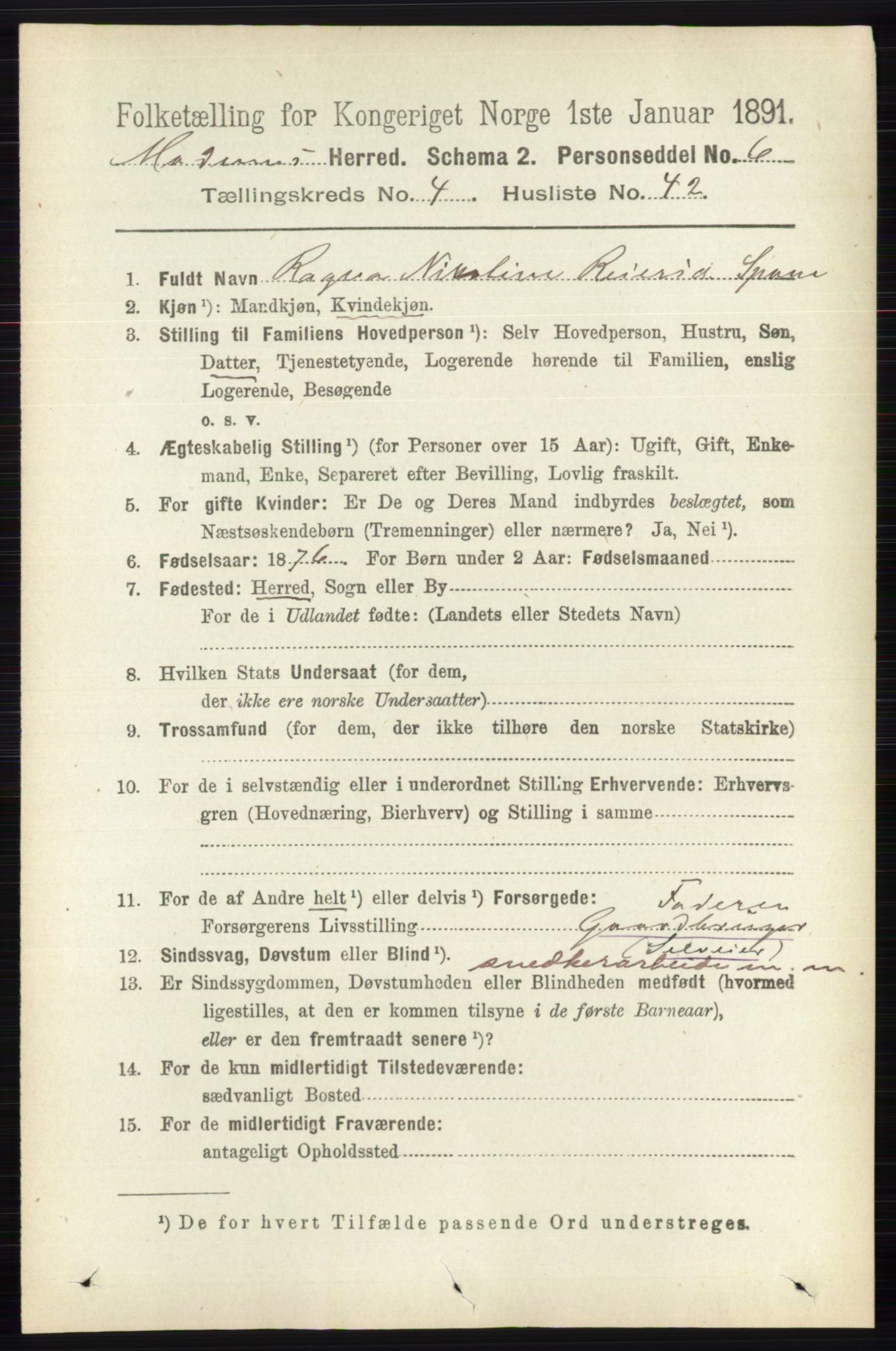 RA, 1891 census for 0623 Modum, 1891, p. 1249