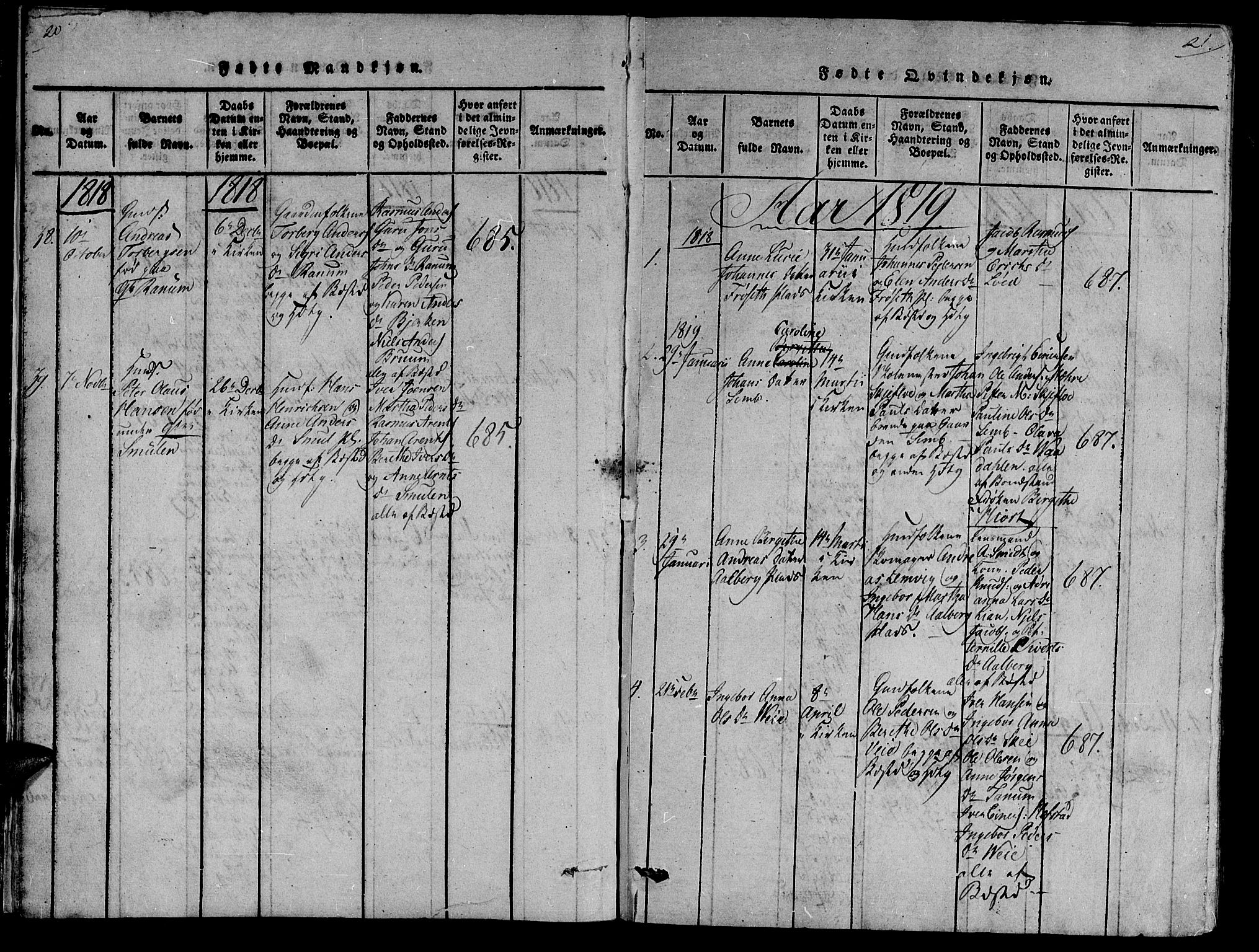 Ministerialprotokoller, klokkerbøker og fødselsregistre - Nord-Trøndelag, SAT/A-1458/735/L0333: Parish register (official) no. 735A04 /1, 1816-1824, p. 20-21