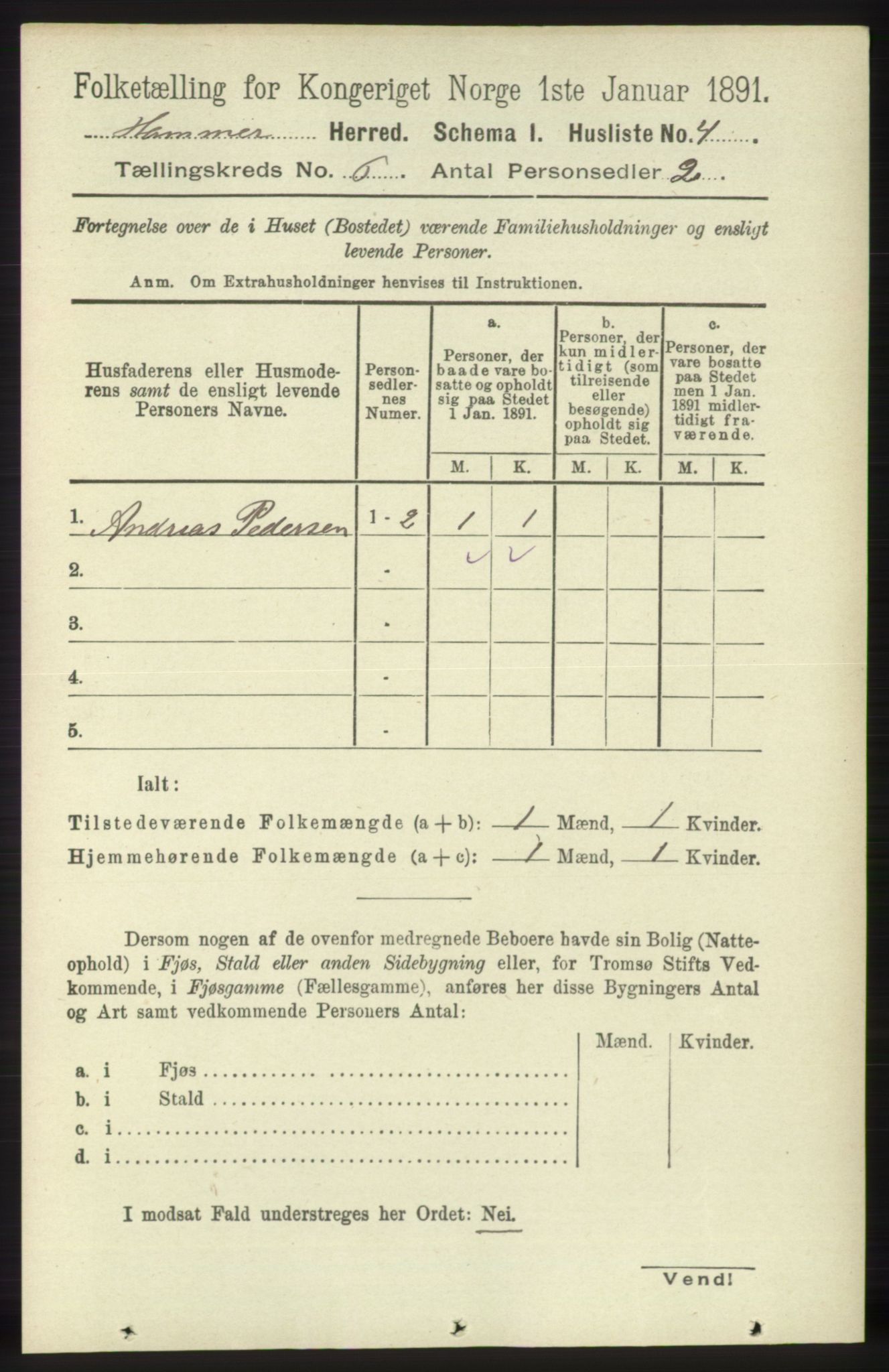 RA, 1891 census for 1254 Hamre, 1891, p. 1523