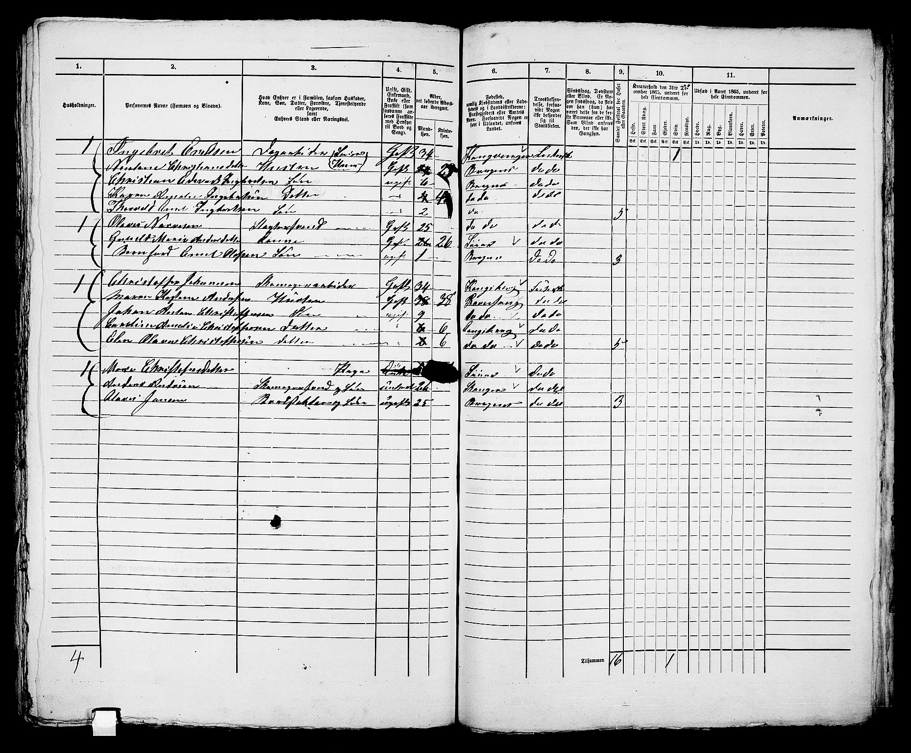 RA, 1865 census for Bragernes in Drammen, 1865, p. 1172