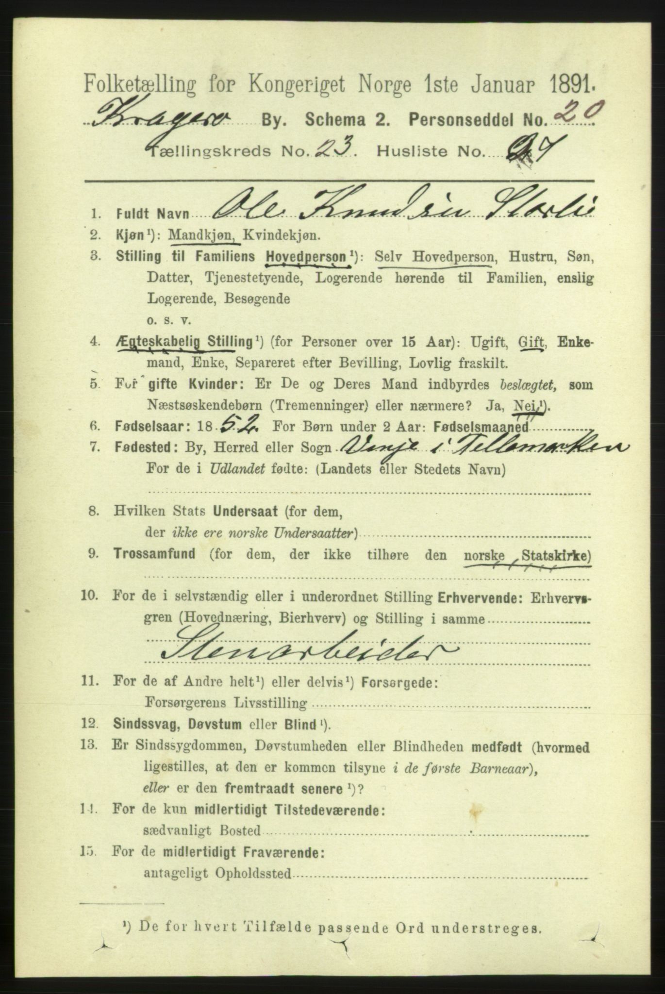 RA, 1891 census for 0801 Kragerø, 1891, p. 4981