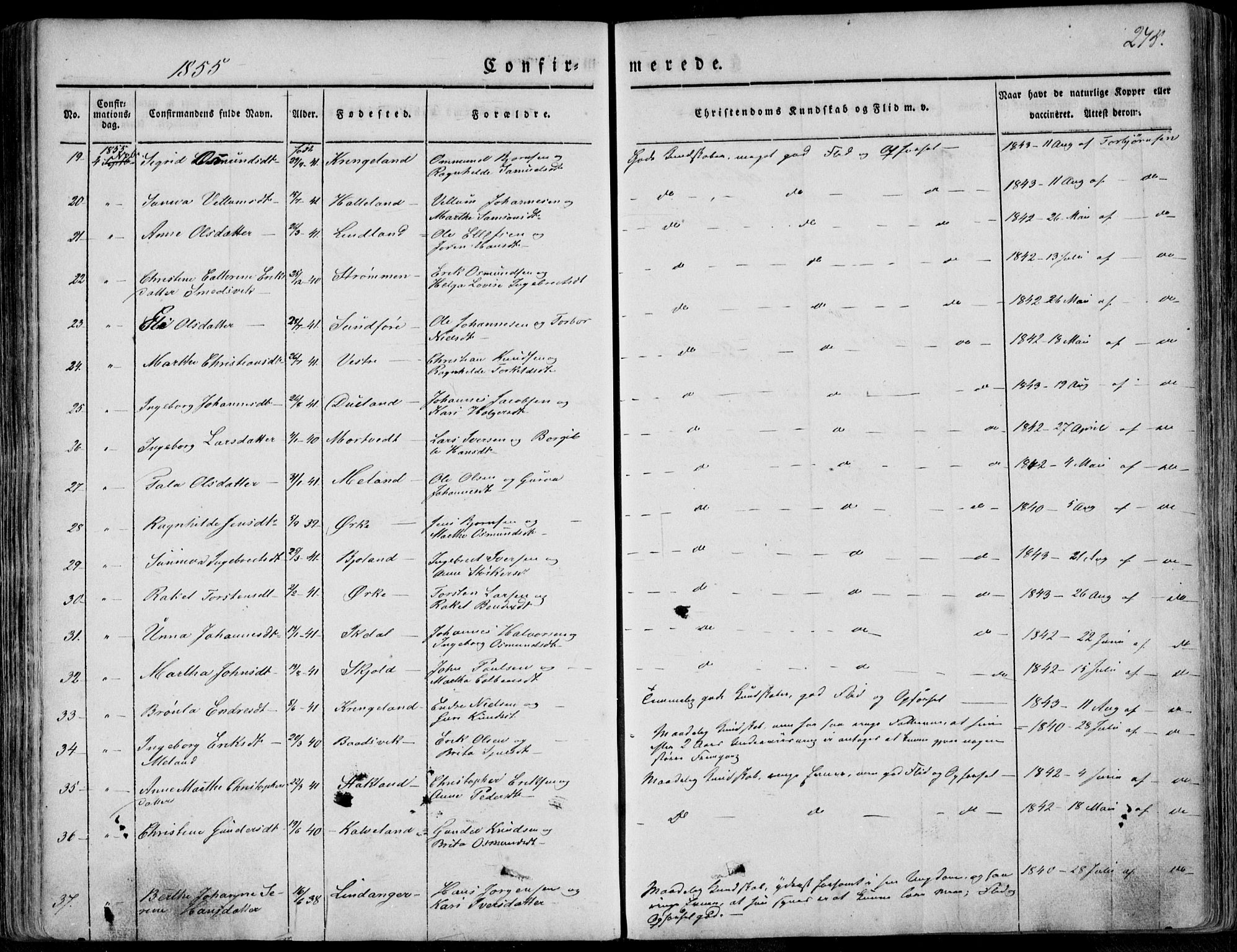 Skjold sokneprestkontor, AV/SAST-A-101847/H/Ha/Haa/L0006: Parish register (official) no. A 6.1, 1835-1858, p. 275