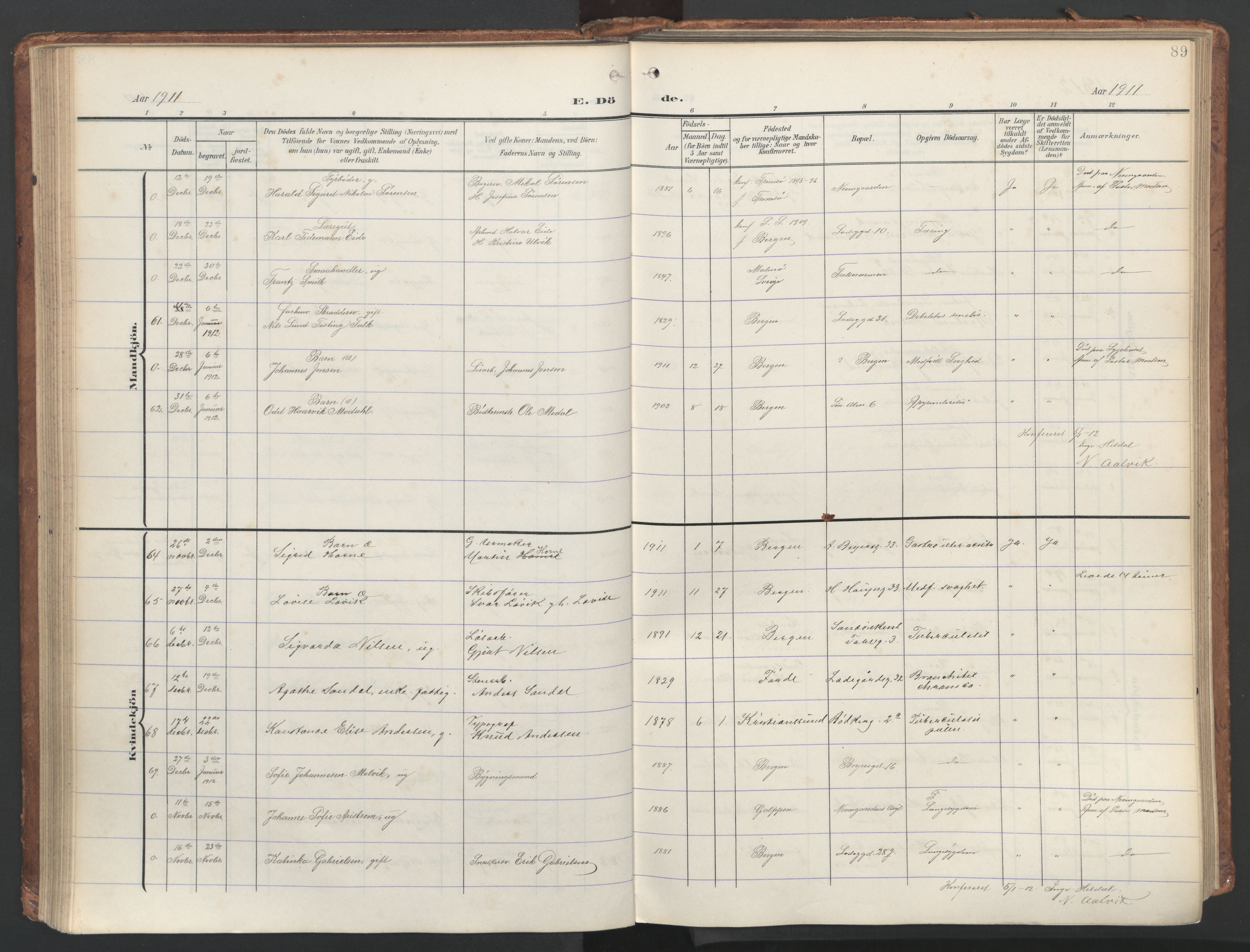 Sandviken Sokneprestembete, SAB/A-77601/H/Ha/L0019: Parish register (official) no. E 2, 1905-1933, p. 89