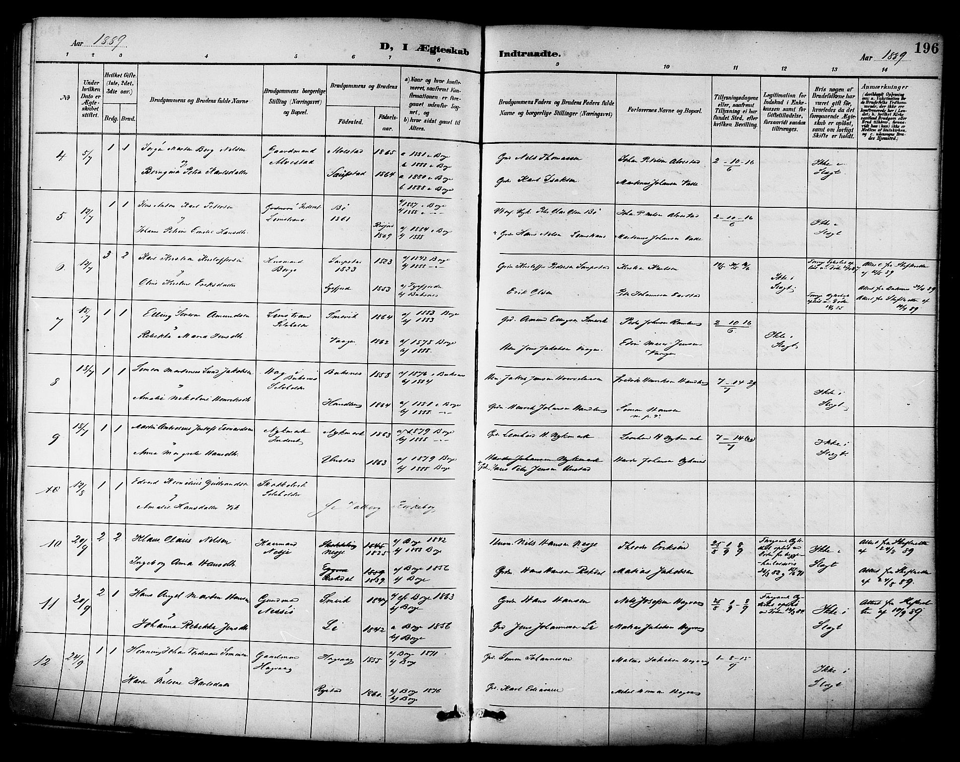 Ministerialprotokoller, klokkerbøker og fødselsregistre - Nordland, AV/SAT-A-1459/880/L1133: Parish register (official) no. 880A07, 1888-1898, p. 196