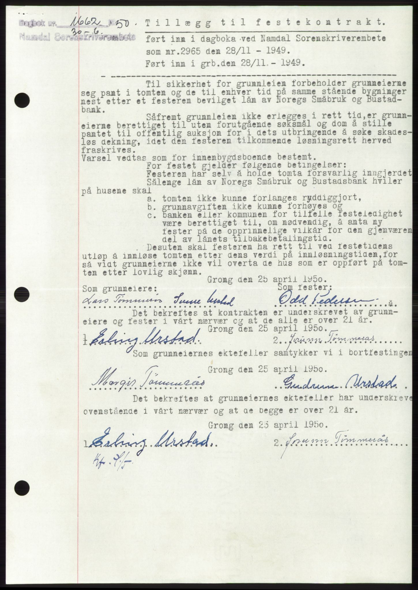 Namdal sorenskriveri, AV/SAT-A-4133/1/2/2C: Mortgage book no. -, 1950-1950, Diary no: : 1662/1950