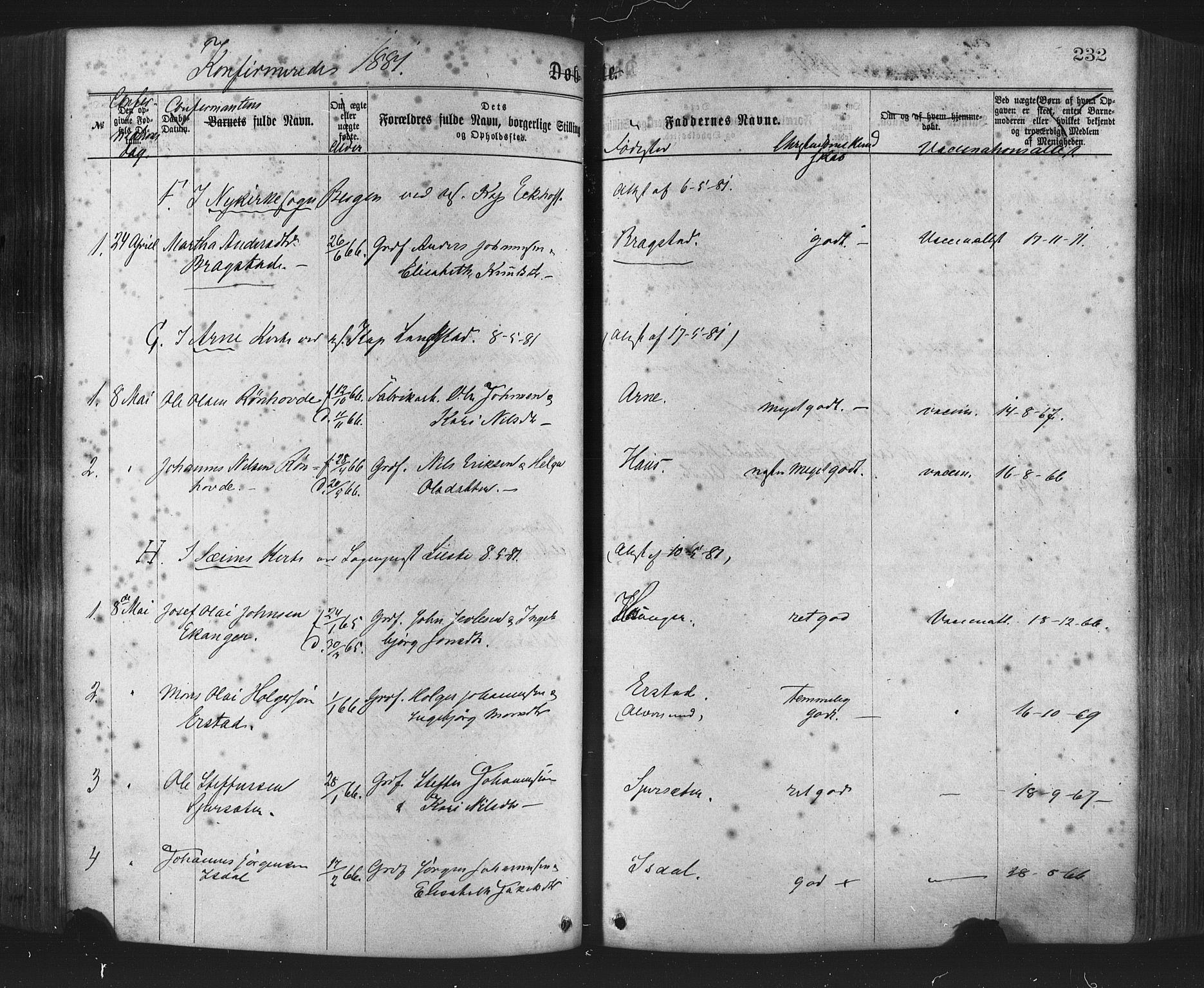 Hamre sokneprestembete, AV/SAB-A-75501/H/Ha/Haa/Haaa/L0015: Parish register (official) no. A 15, 1870-1881, p. 232