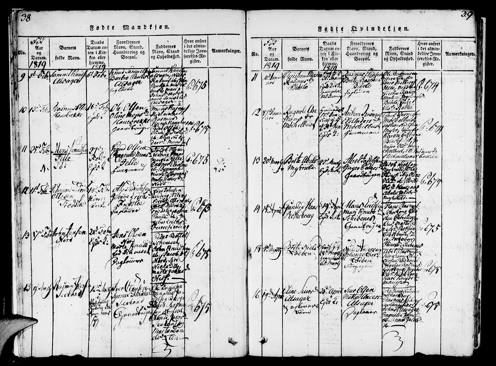 Eid sokneprestembete, AV/SAB-A-82301/H/Haa/Haaa/L0005: Parish register (official) no. A 5, 1816-1830, p. 38-39