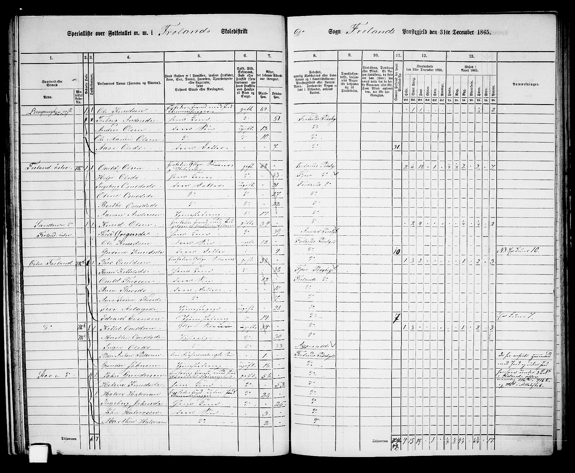 RA, 1865 census for Froland, 1865, p. 32