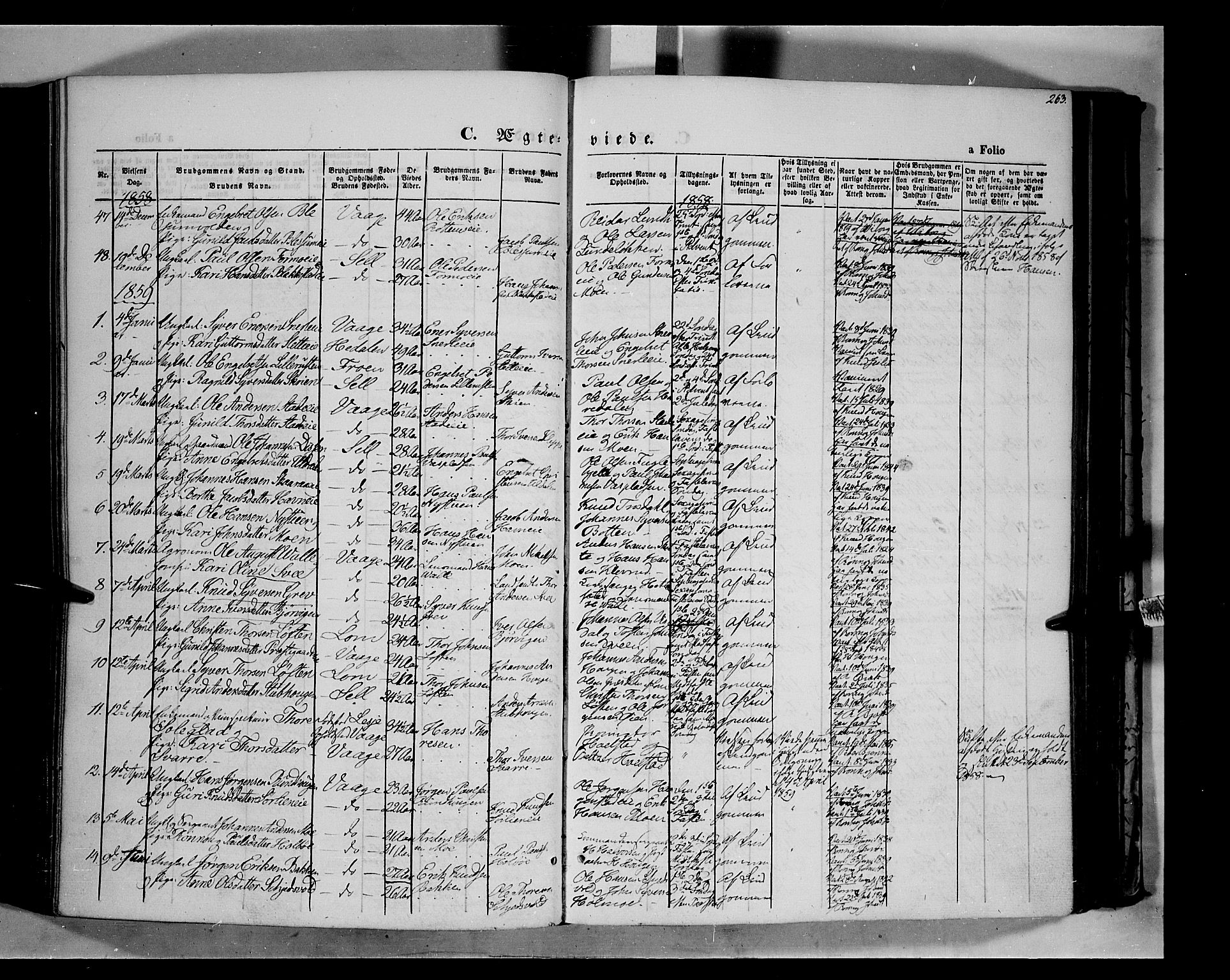Vågå prestekontor, SAH/PREST-076/H/Ha/Haa/L0006: Parish register (official) no. 6 /1, 1856-1872, p. 263