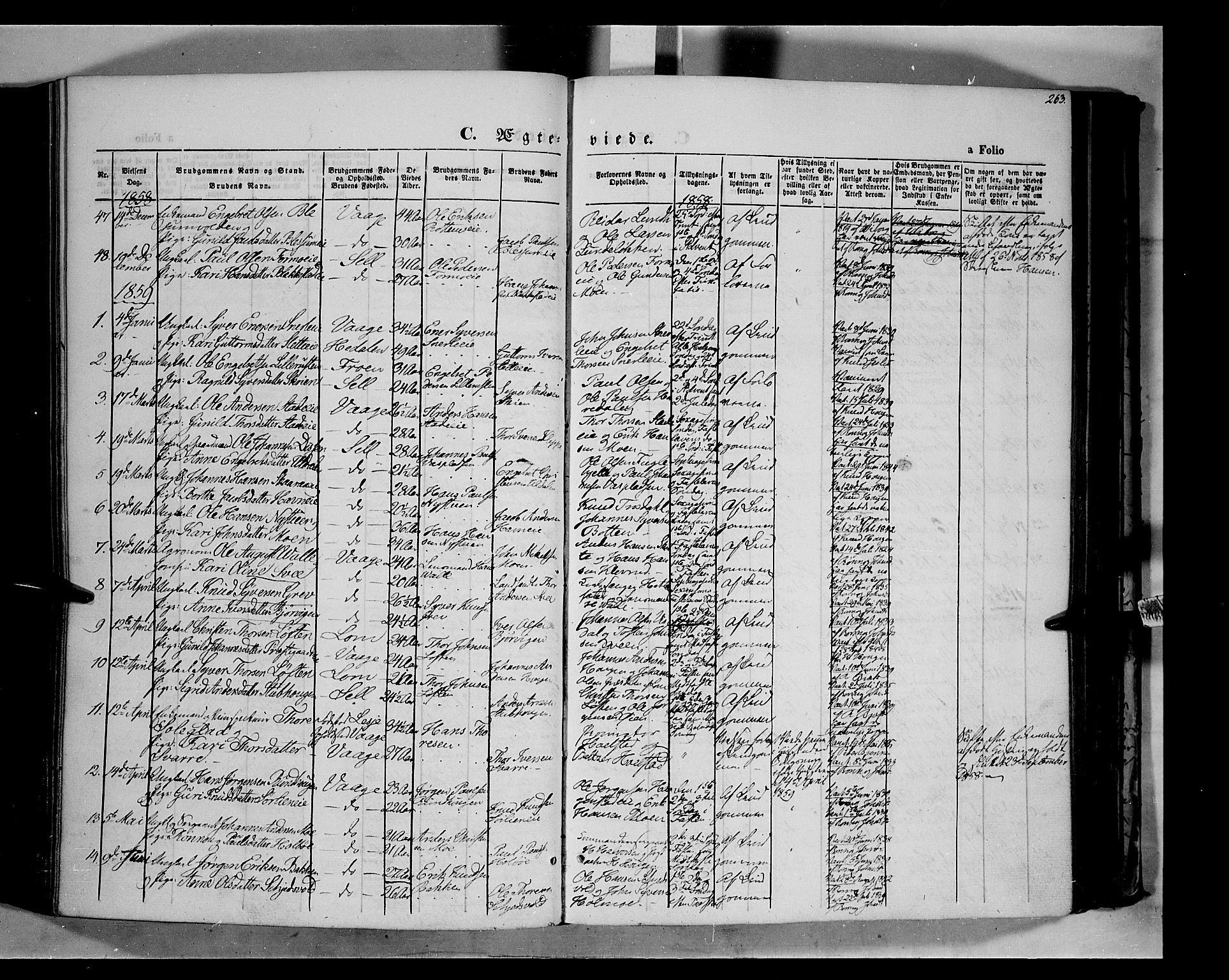 Vågå prestekontor, AV/SAH-PREST-076/H/Ha/Haa/L0006: Parish register (official) no. 6 /1, 1856-1872, p. 263