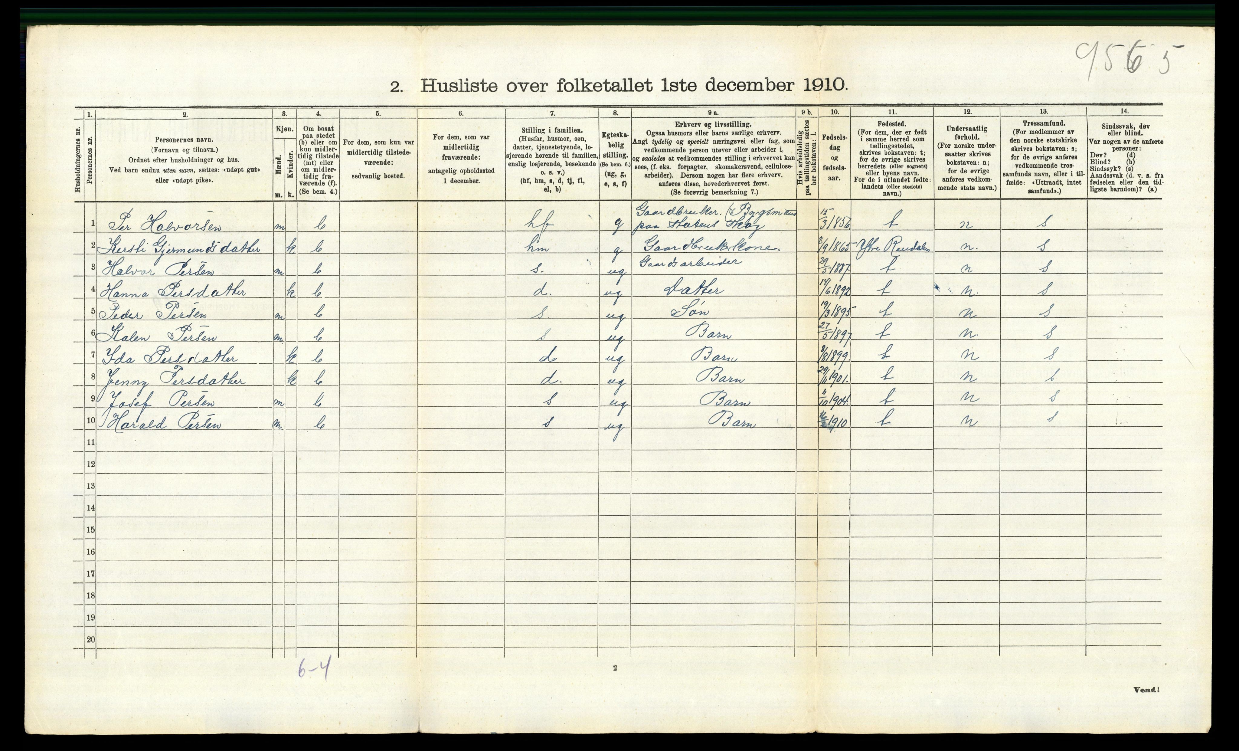 RA, 1910 census for Trysil, 1910, p. 1946