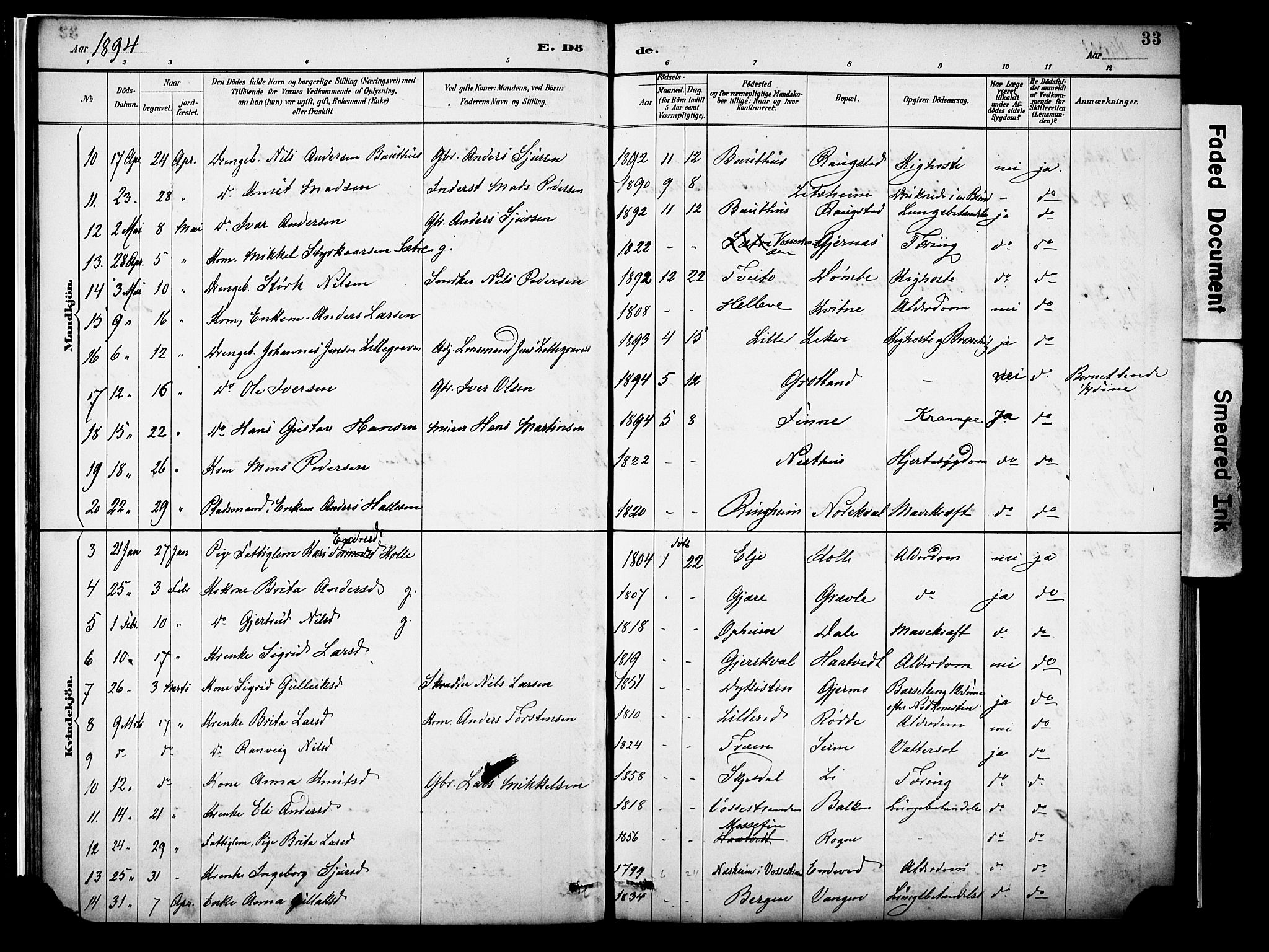Voss sokneprestembete, SAB/A-79001/H/Haa: Parish register (official) no. A 22, 1887-1909, p. 33
