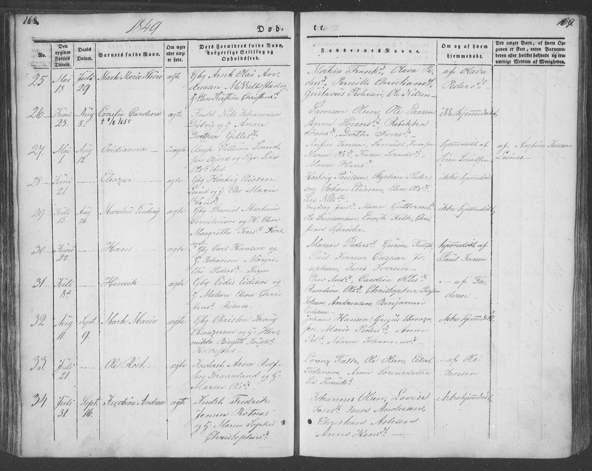 Ministerialprotokoller, klokkerbøker og fødselsregistre - Nordland, AV/SAT-A-1459/855/L0799: Parish register (official) no. 855A07, 1834-1852, p. 168-169