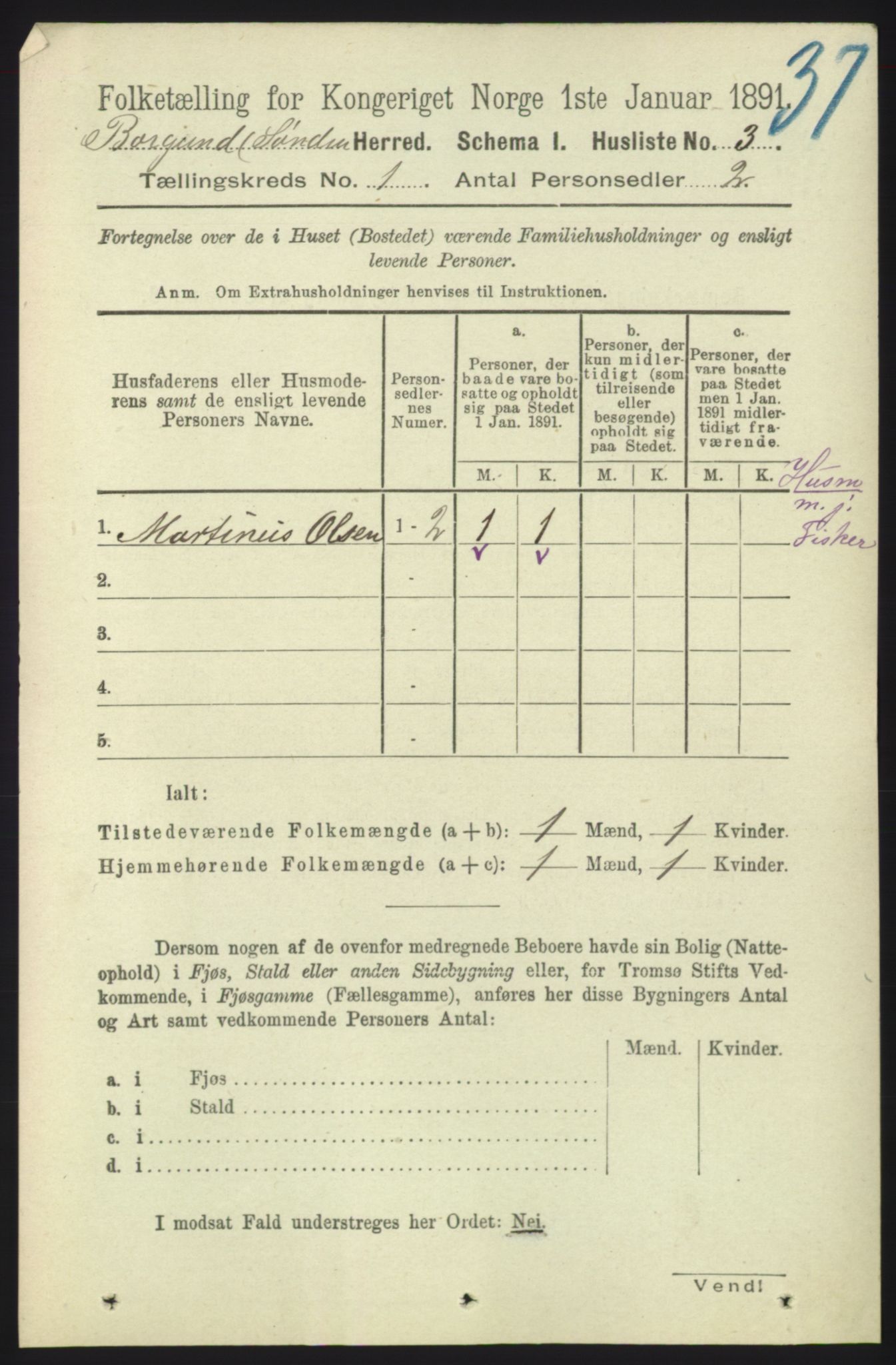 RA, 1891 census for 1531 Borgund, 1891, p. 63