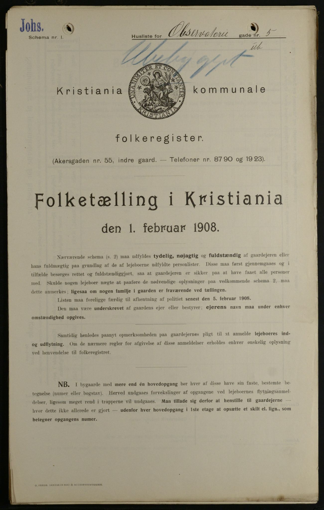 OBA, Municipal Census 1908 for Kristiania, 1908, p. 66671