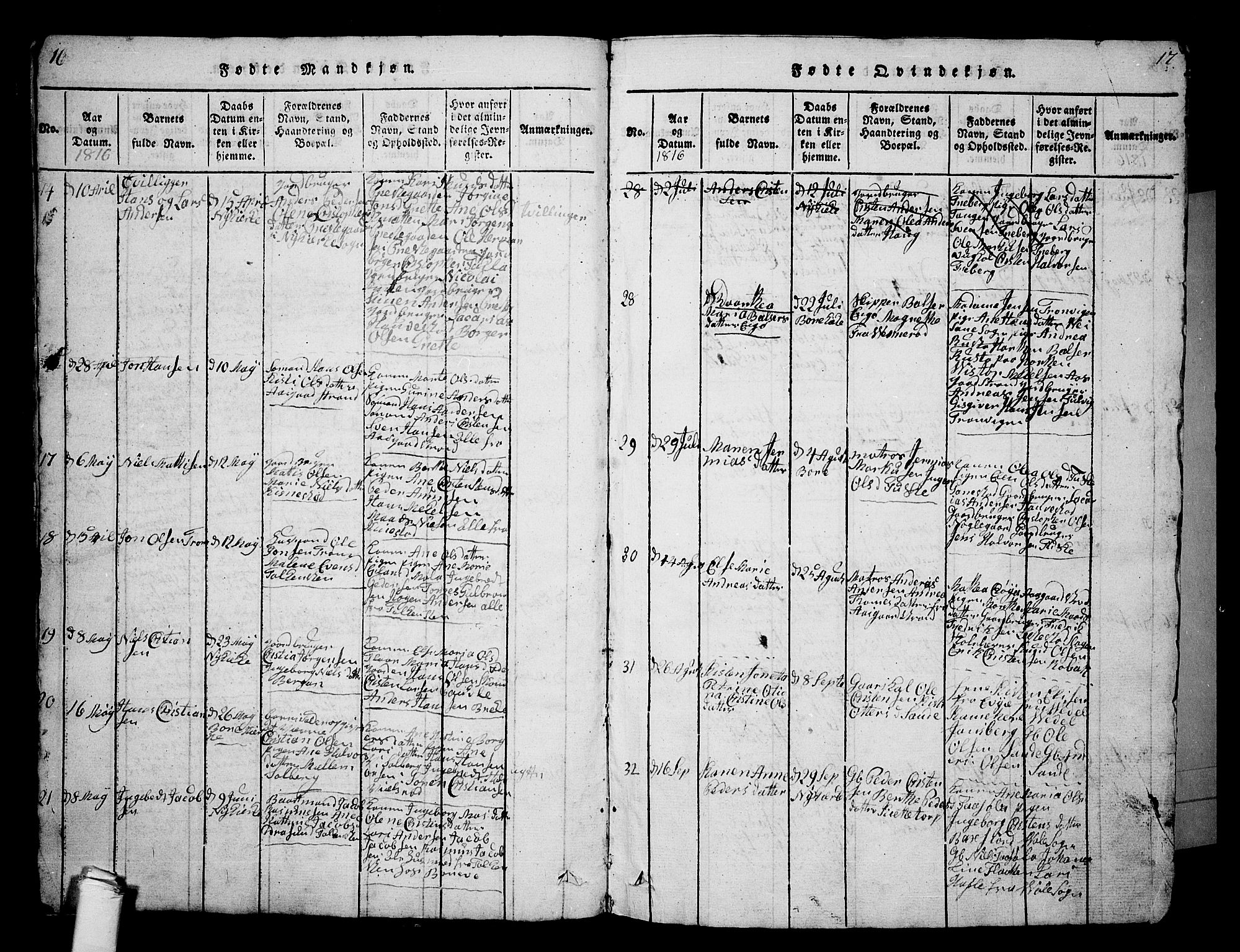 Borre kirkebøker, AV/SAKO-A-338/G/Ga/L0001: Parish register (copy) no. I 1, 1815-1851, p. 16-17