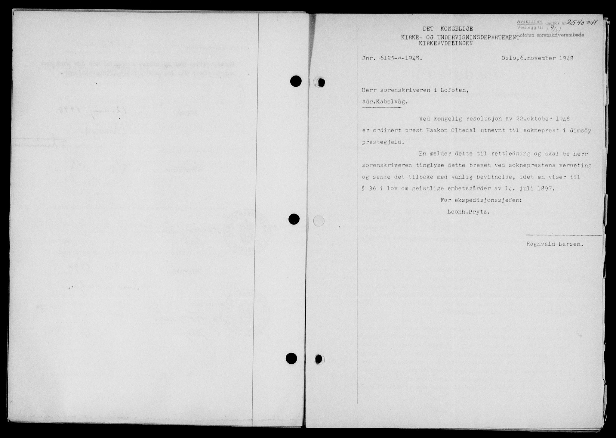 Lofoten sorenskriveri, SAT/A-0017/1/2/2C/L0019a: Mortgage book no. 19a, 1948-1948, Diary no: : 2540/1948