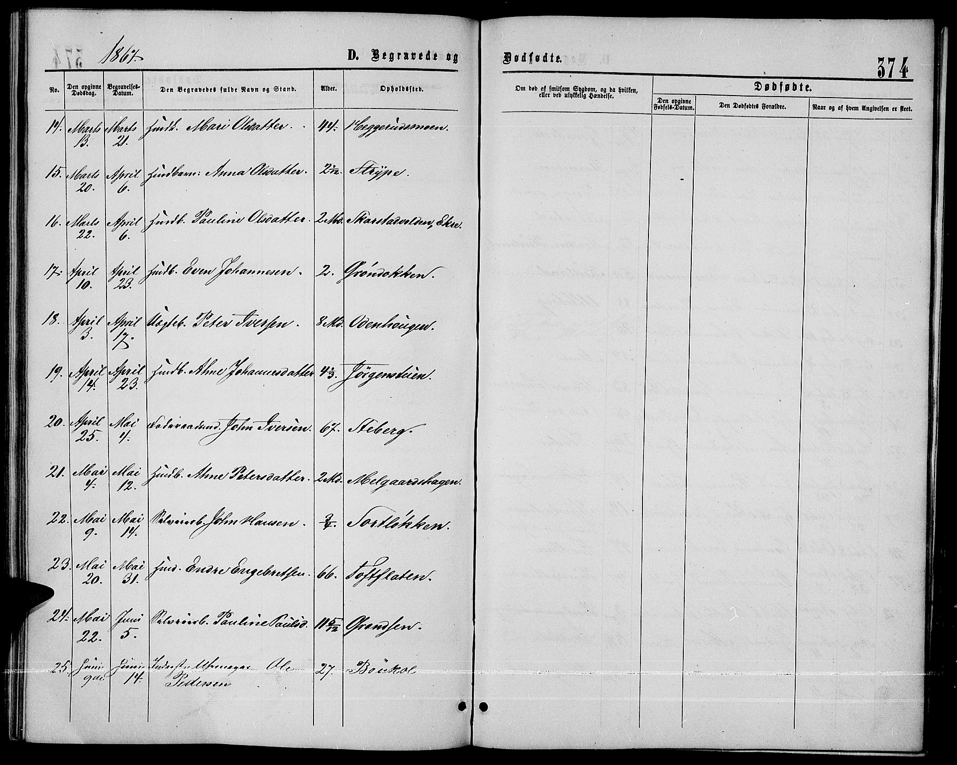 Sør-Fron prestekontor, SAH/PREST-010/H/Ha/Hab/L0002: Parish register (copy) no. 2, 1864-1883, p. 374