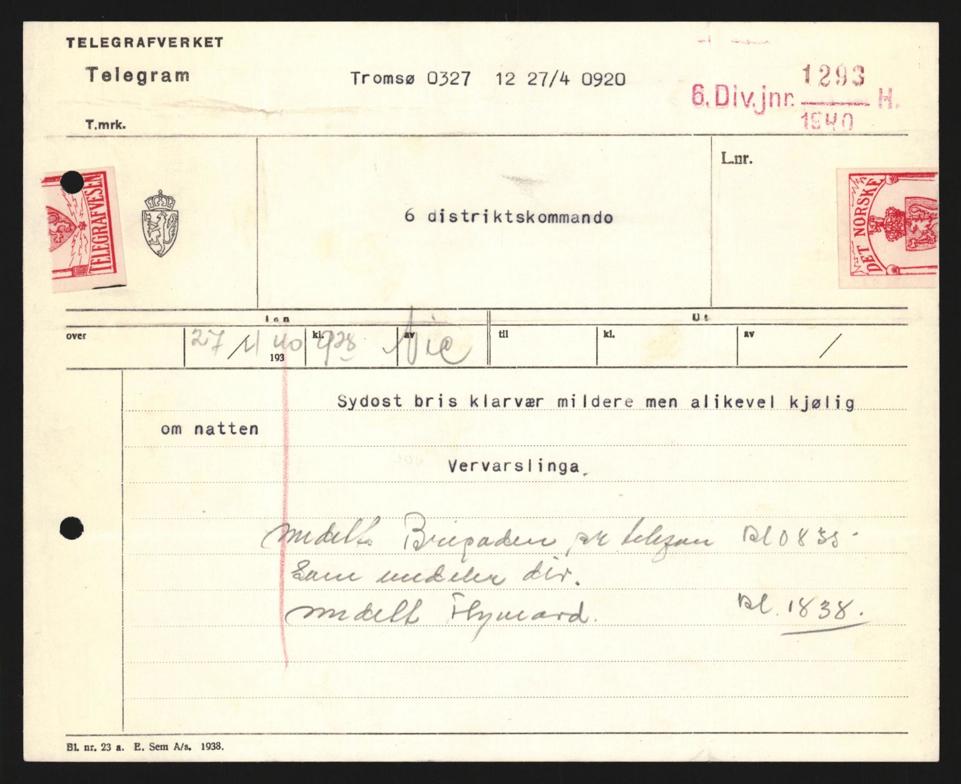 Forsvaret, Forsvarets krigshistoriske avdeling, AV/RA-RAFA-2017/Y/Yb/L0122: II-C-11-600  -  6. Divisjon med avdelinger, 1940, p. 322