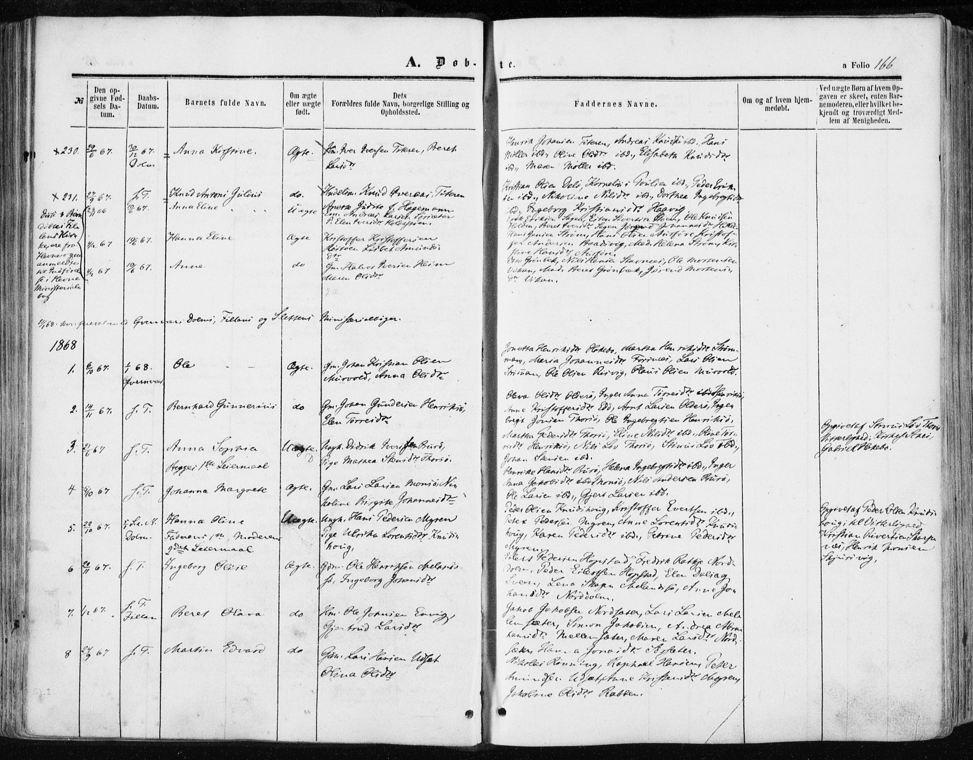 Ministerialprotokoller, klokkerbøker og fødselsregistre - Sør-Trøndelag, SAT/A-1456/634/L0531: Parish register (official) no. 634A07, 1861-1870, p. 166