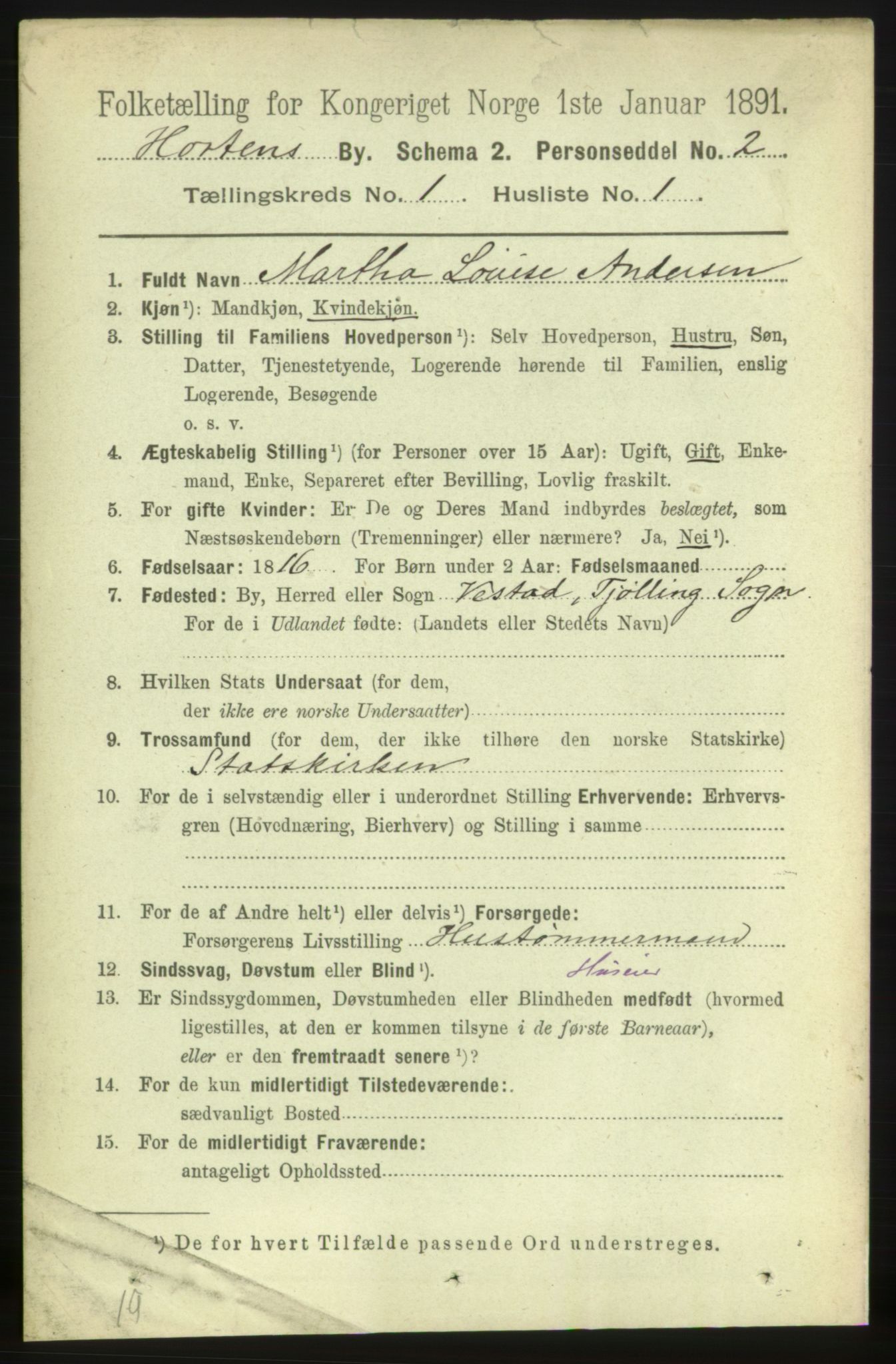 RA, 1891 census for 0703 Horten, 1891, p. 1519