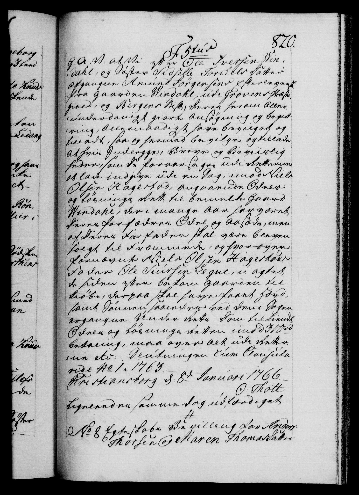 Danske Kanselli 1572-1799, RA/EA-3023/F/Fc/Fca/Fcaa/L0042: Norske registre, 1763-1766, p. 820a