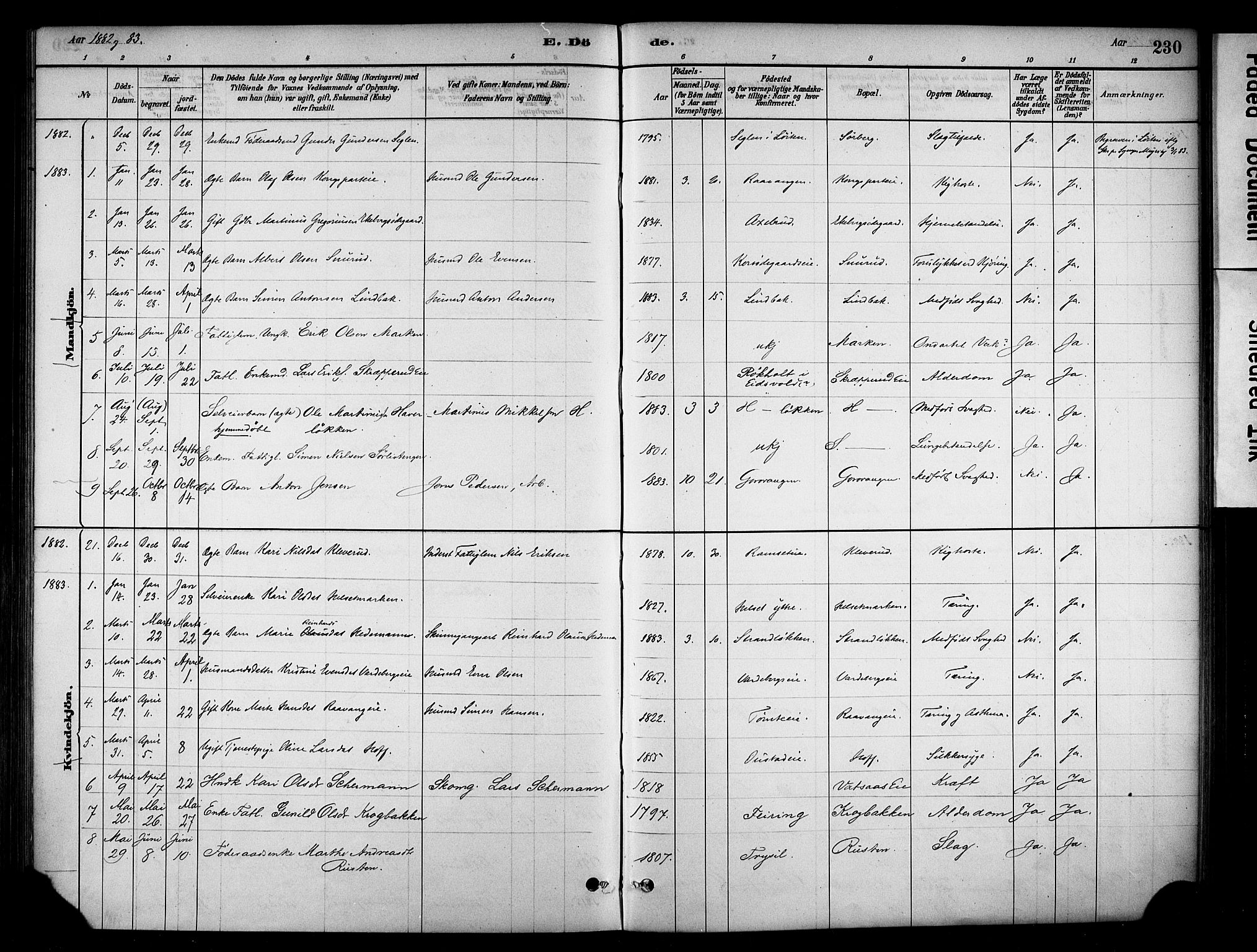 Stange prestekontor, AV/SAH-PREST-002/K/L0018: Parish register (official) no. 18, 1880-1896, p. 230