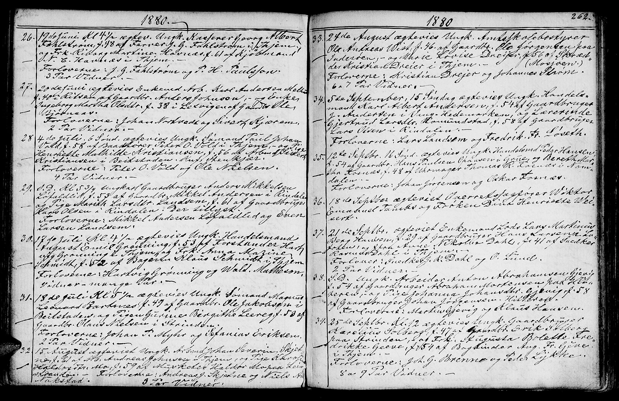 Ministerialprotokoller, klokkerbøker og fødselsregistre - Sør-Trøndelag, SAT/A-1456/602/L0142: Parish register (copy) no. 602C10, 1872-1894, p. 262