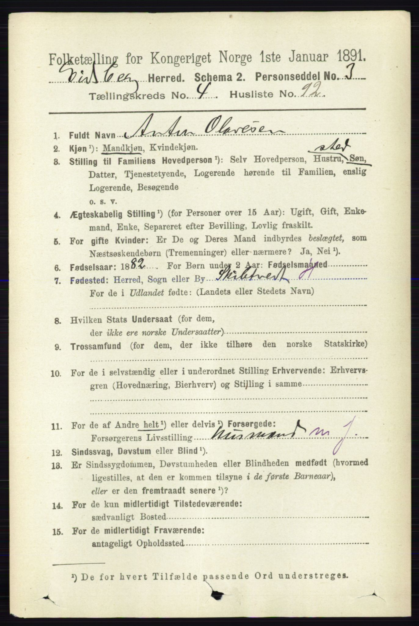 RA, 1891 census for 0125 Eidsberg, 1891, p. 2918