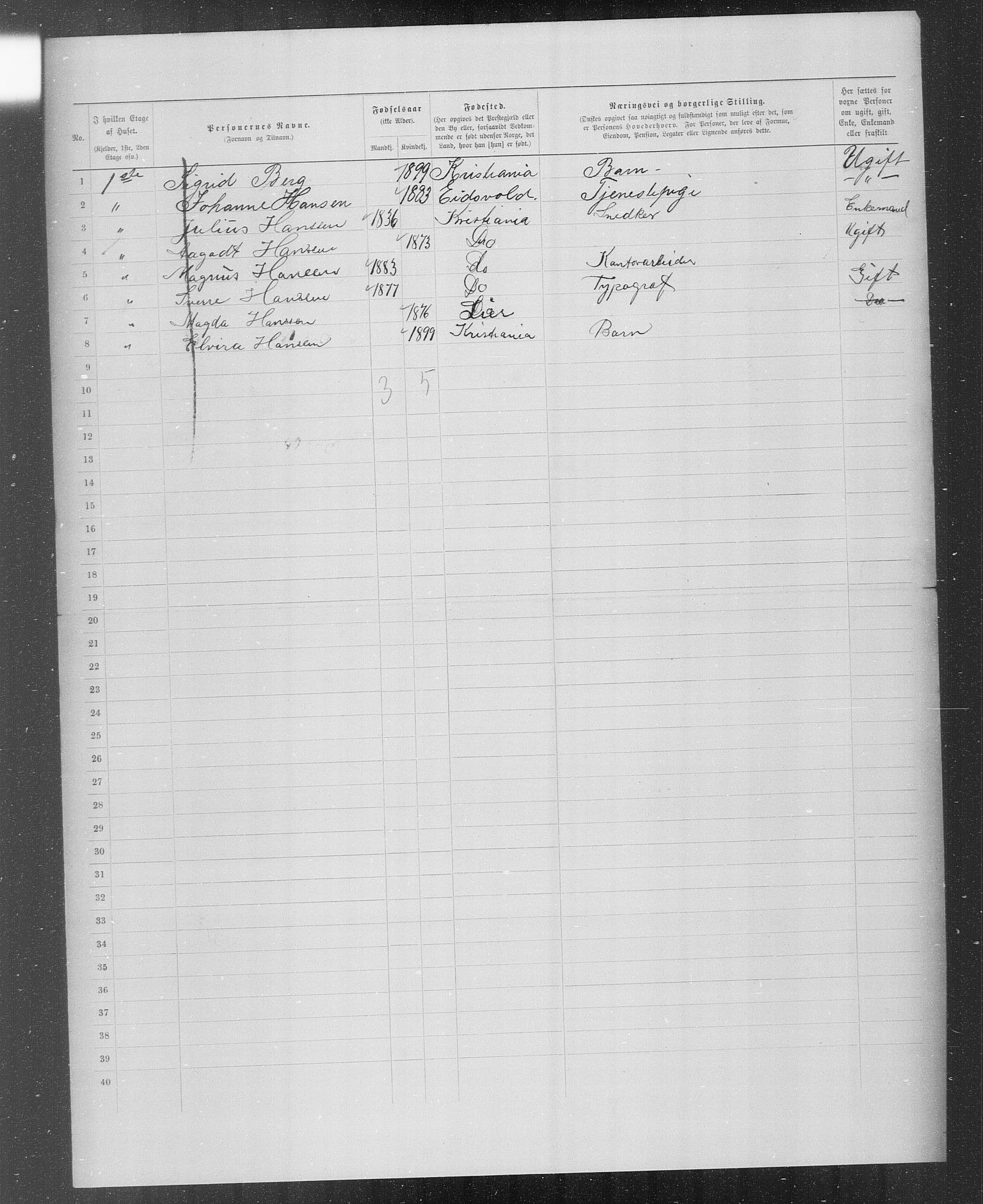 OBA, Municipal Census 1899 for Kristiania, 1899, p. 3371