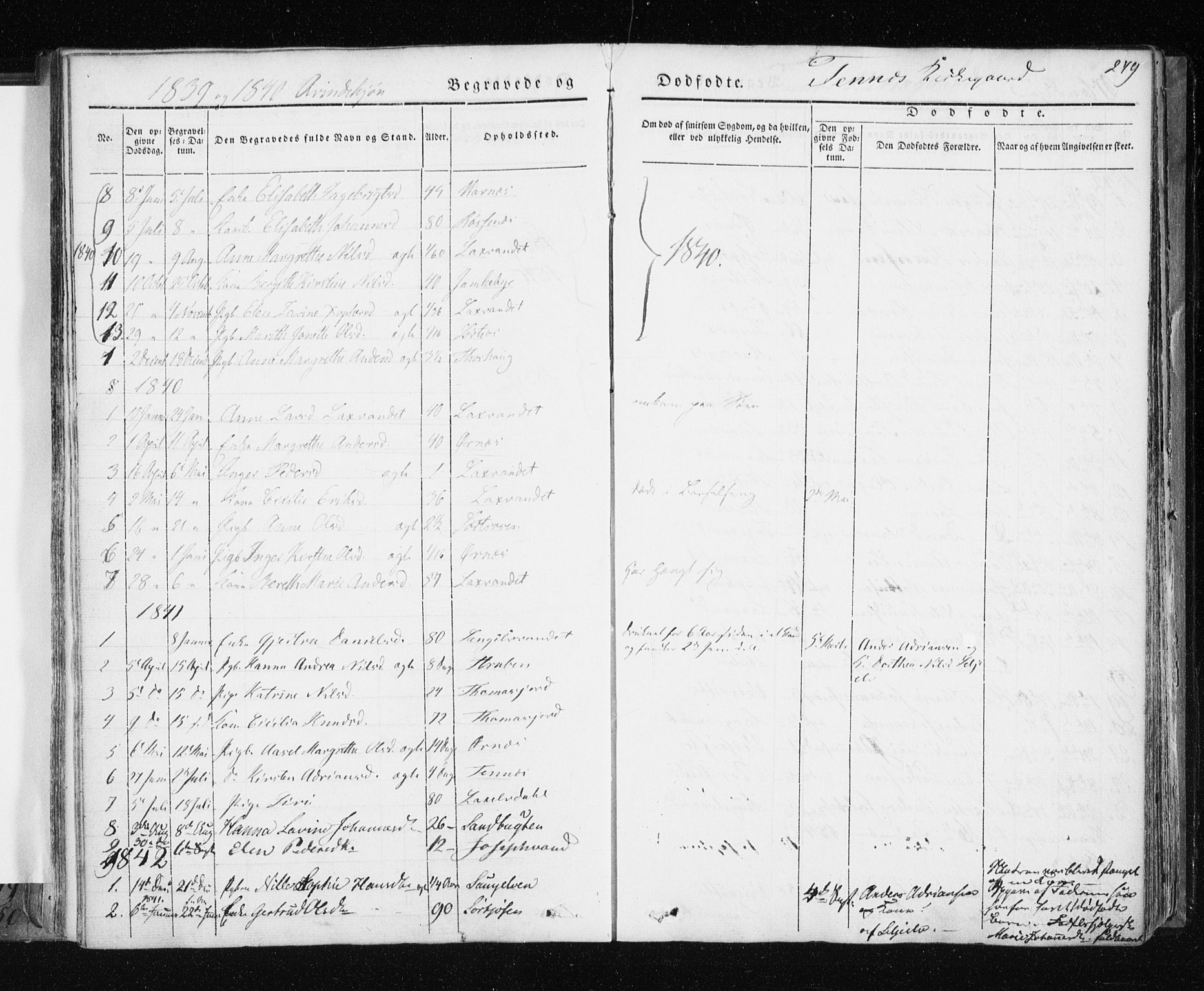 Tromsø sokneprestkontor/stiftsprosti/domprosti, SATØ/S-1343/G/Ga/L0009kirke: Parish register (official) no. 9, 1837-1847, p. 279