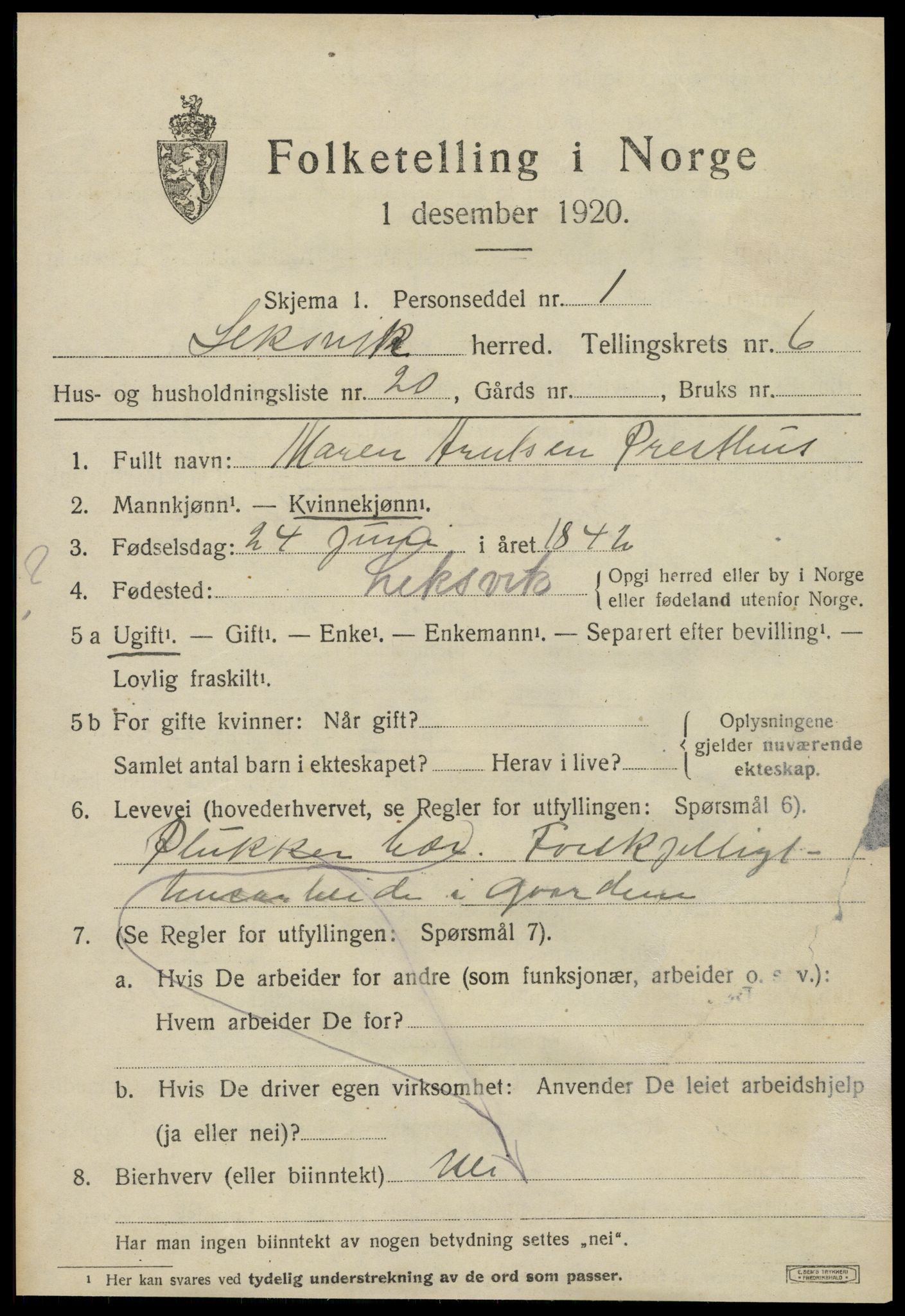 SAT, 1920 census for Leksvik, 1920, p. 5674