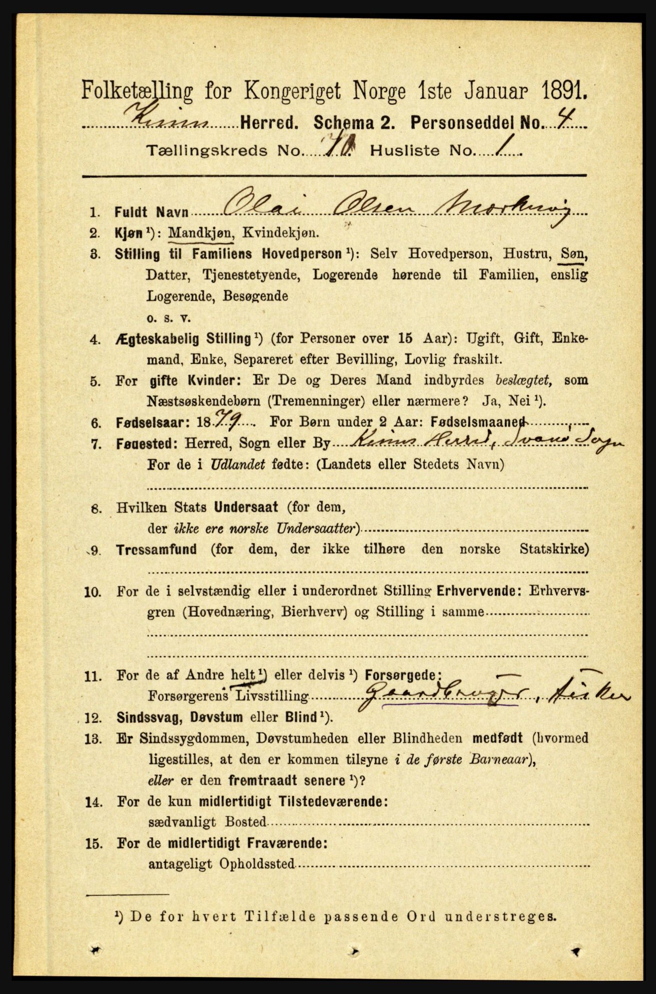 RA, 1891 census for 1437 Kinn, 1891, p. 3798