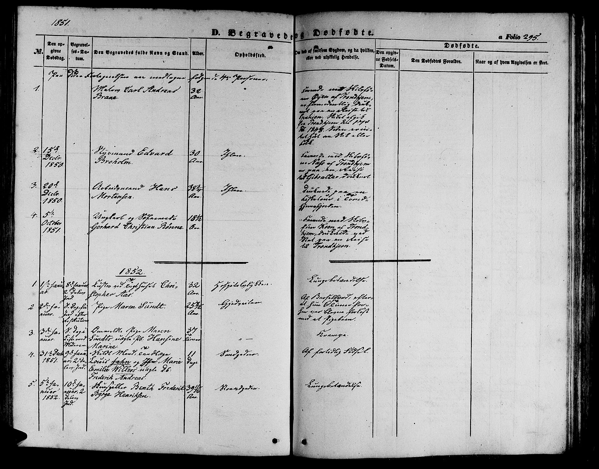 Ministerialprotokoller, klokkerbøker og fødselsregistre - Sør-Trøndelag, SAT/A-1456/602/L0137: Parish register (copy) no. 602C05, 1846-1856, p. 295