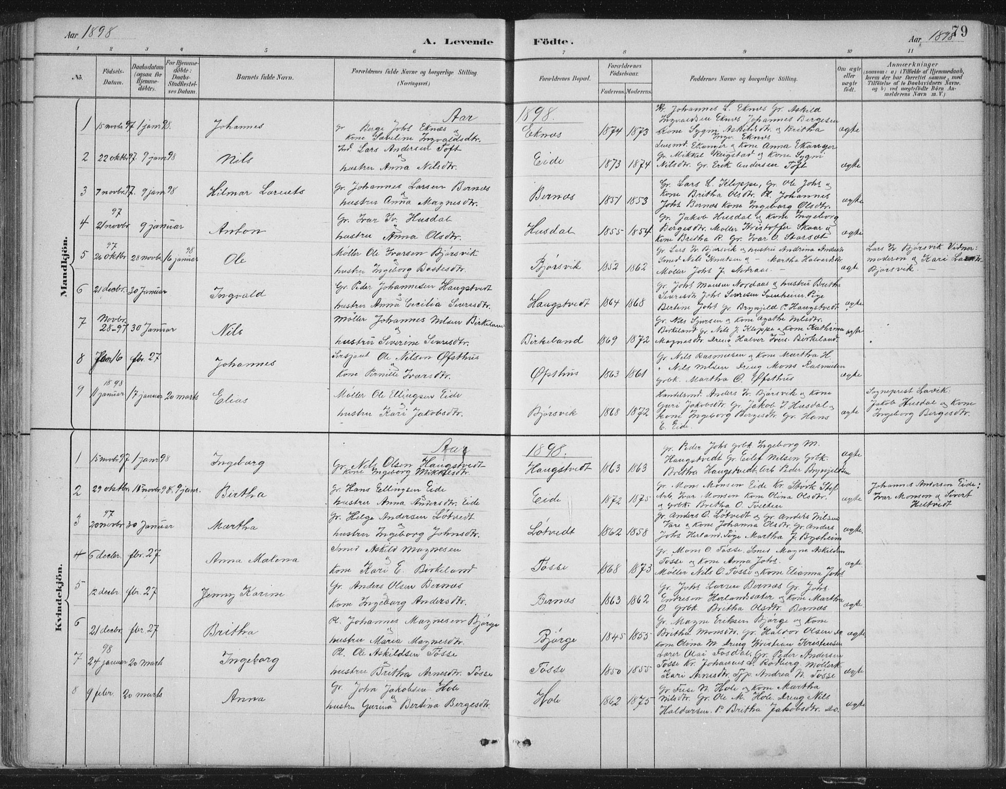 Hosanger sokneprestembete, SAB/A-75801/H/Hab: Parish register (copy) no. A 3 I, 1882-1903, p. 79