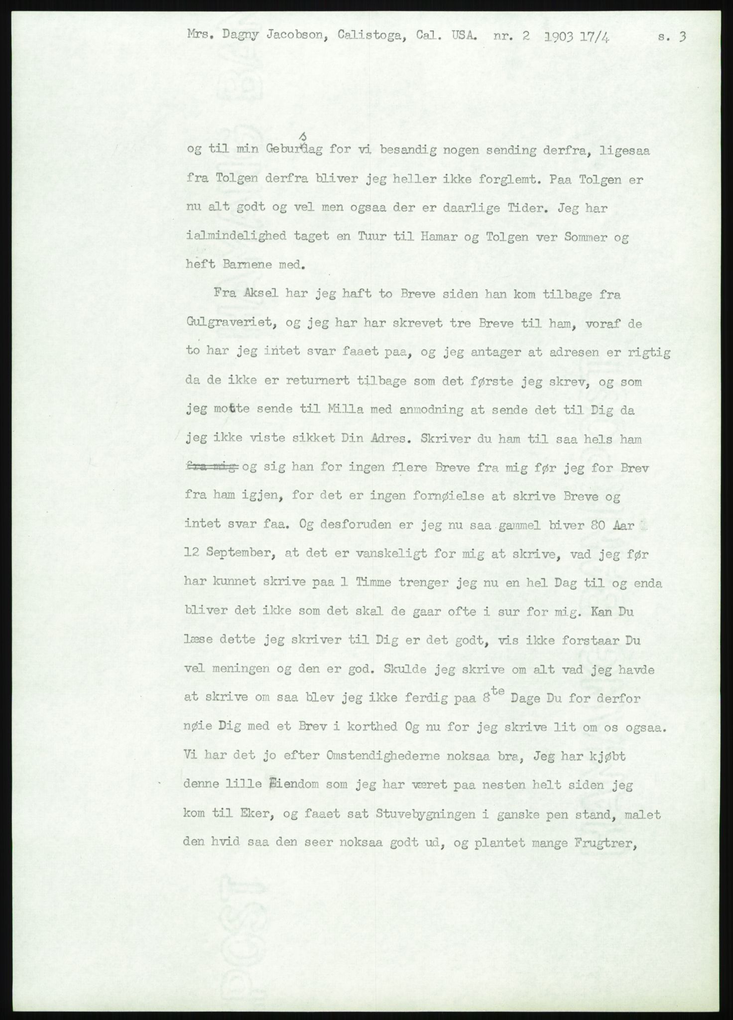 Samlinger til kildeutgivelse, Amerikabrevene, RA/EA-4057/F/L0008: Innlån fra Hedmark: Gamkind - Semmingsen, 1838-1914, p. 75