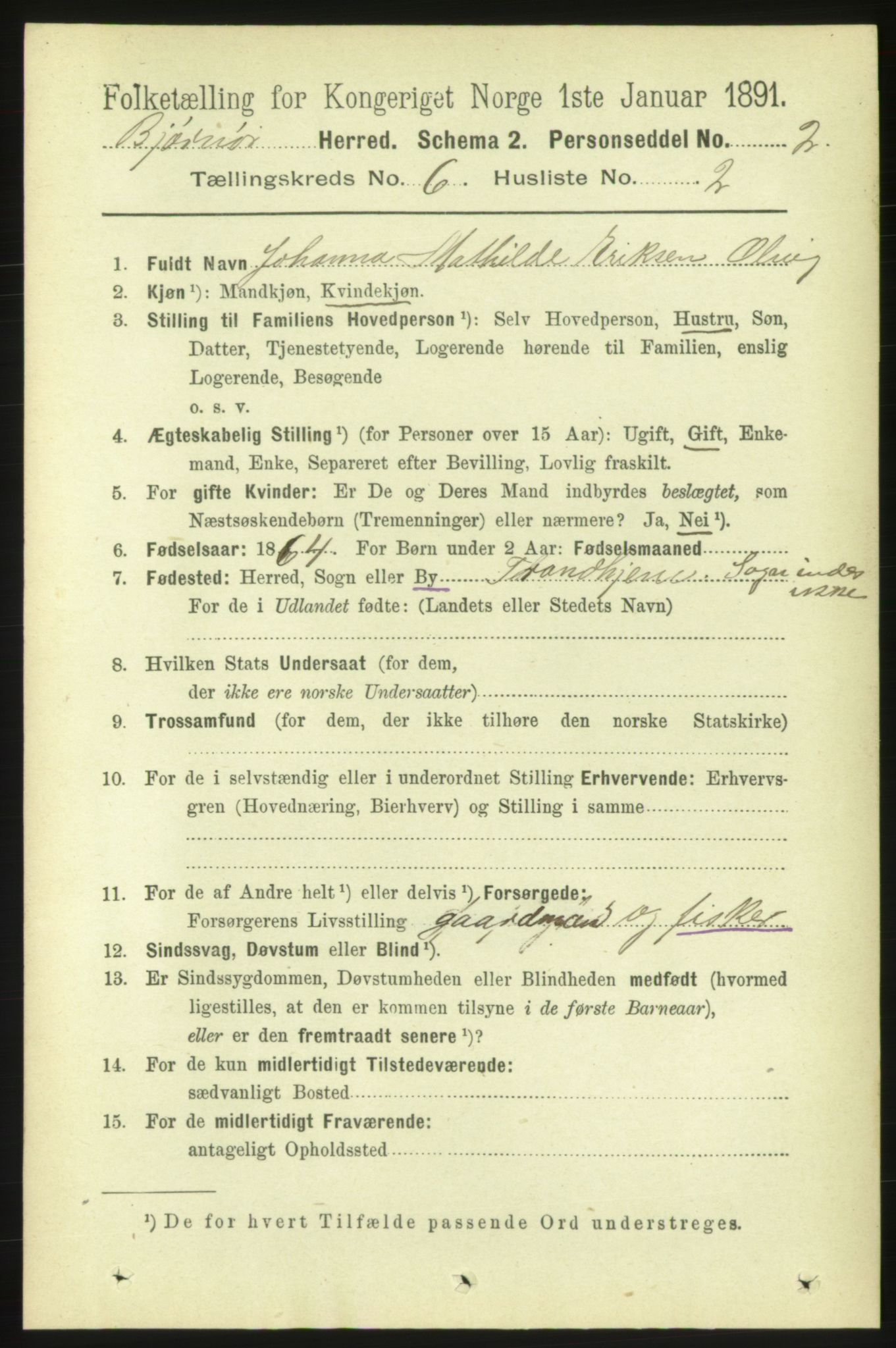 RA, 1891 census for 1632 Bjørnør, 1891, p. 2590