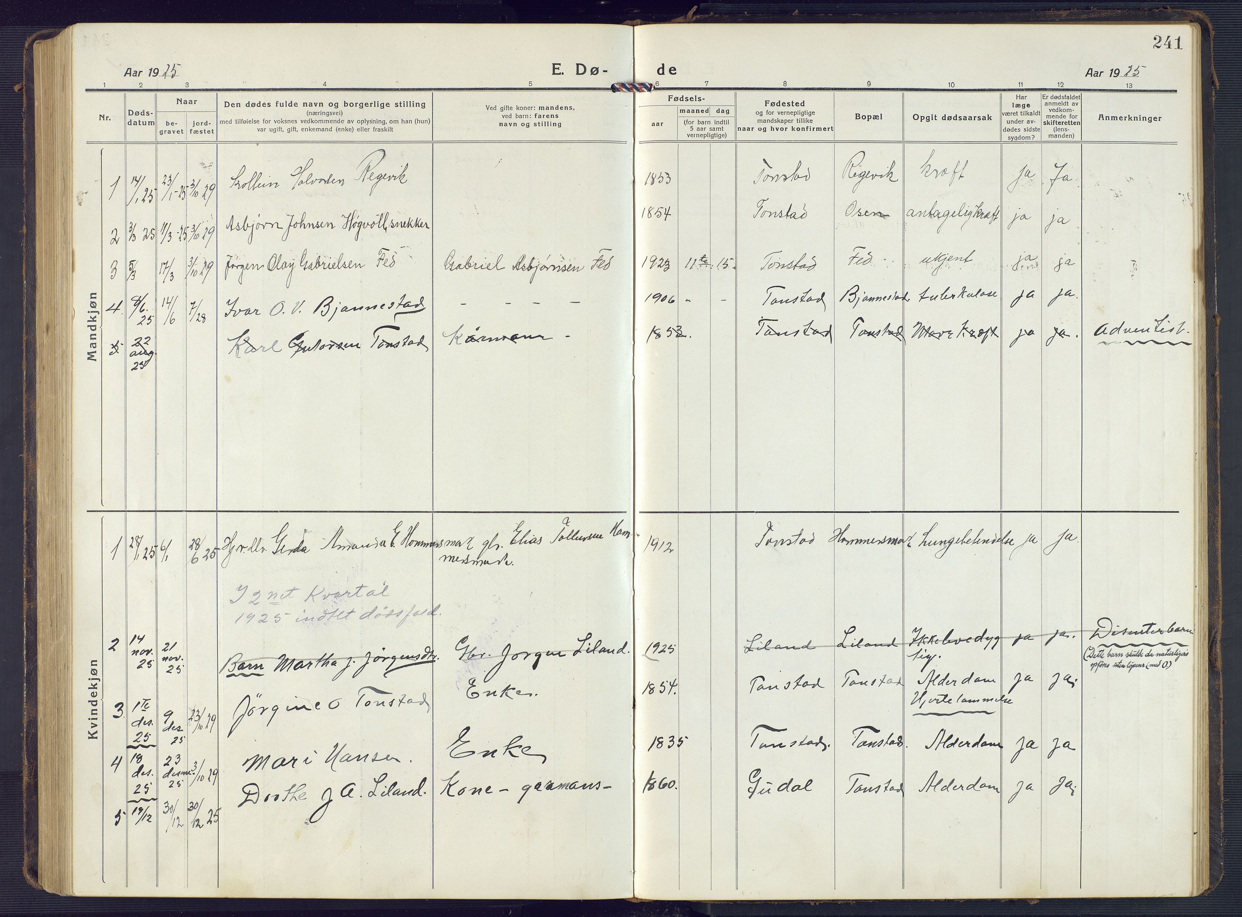 Sirdal sokneprestkontor, AV/SAK-1111-0036/F/Fb/Fbb/L0005: Parish register (copy) no. B 5, 1916-1960, p. 241