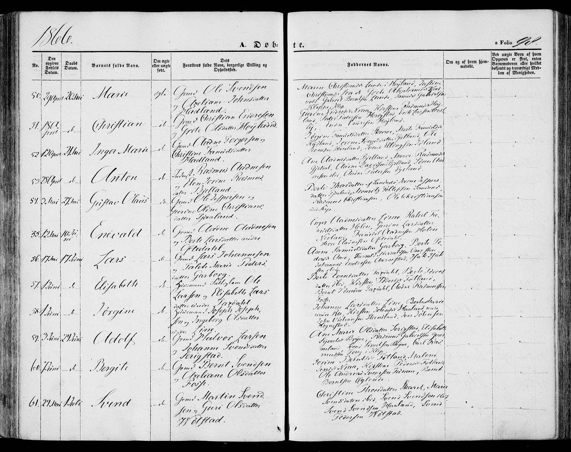 Lye sokneprestkontor, SAST/A-101794/001/30BA/L0007: Parish register (official) no. A 6, 1856-1871, p. 98