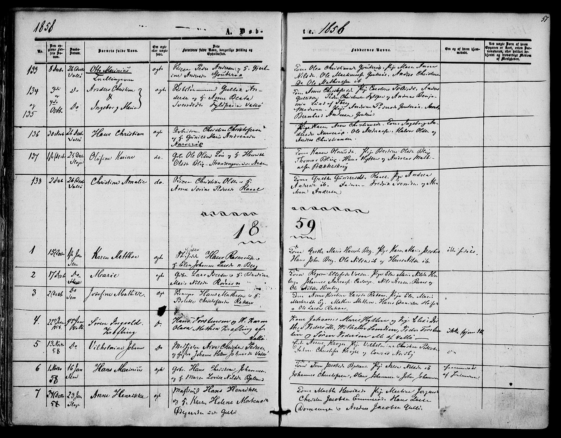 Sem kirkebøker, AV/SAKO-A-5/F/Fa/L0007: Parish register (official) no. I 7, 1856-1865, p. 57