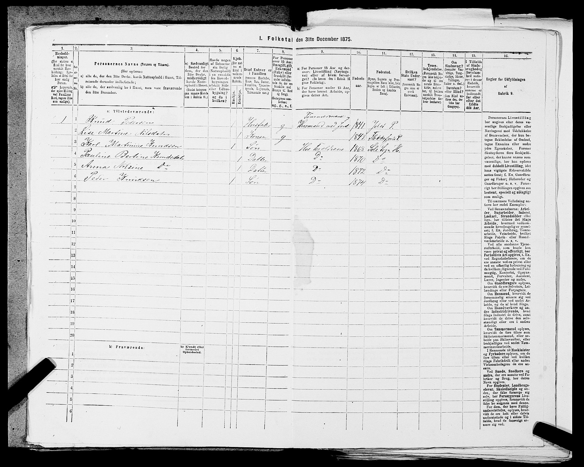 SAST, 1875 census for 1124P Håland, 1875, p. 524