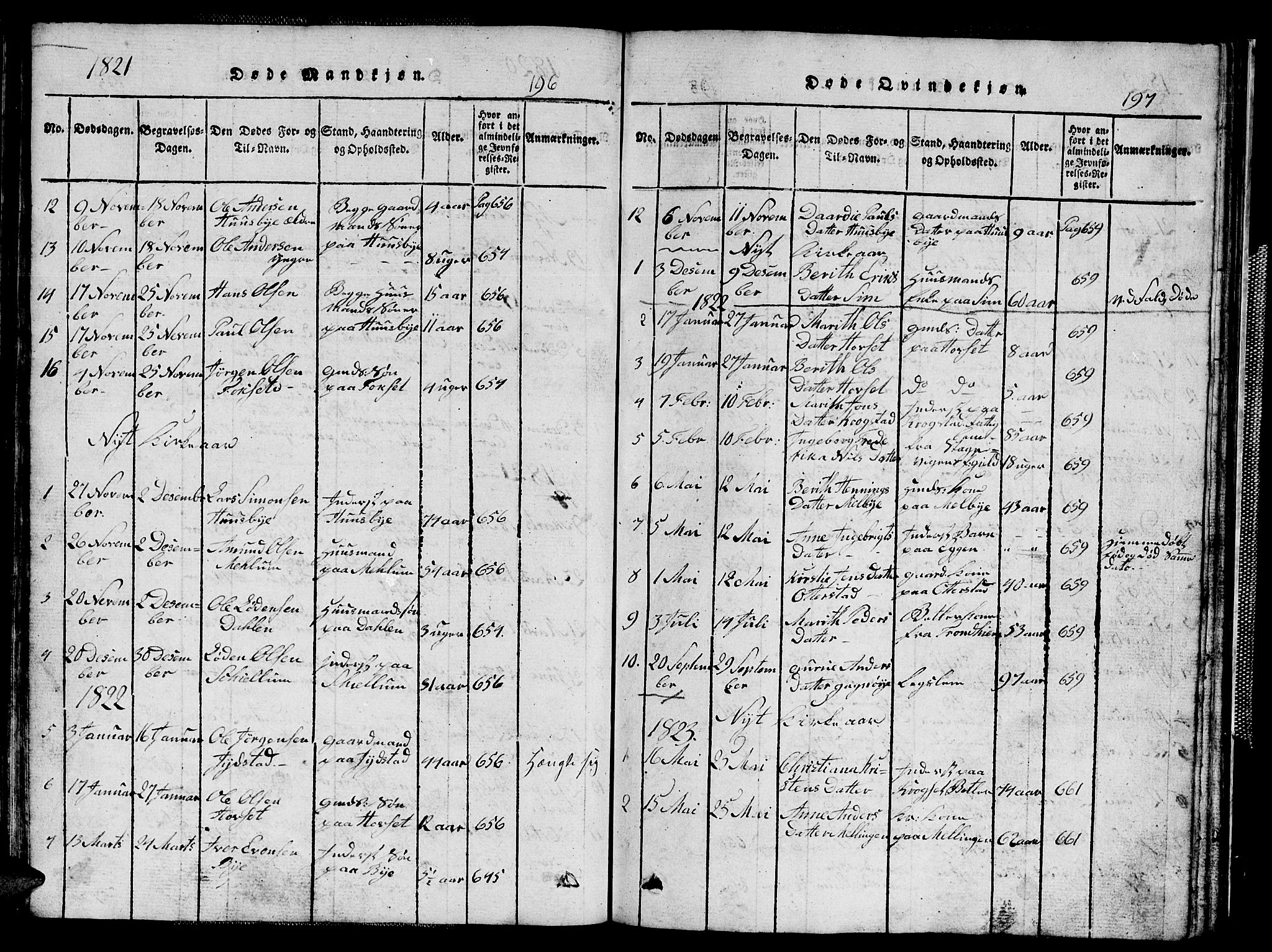 Ministerialprotokoller, klokkerbøker og fødselsregistre - Sør-Trøndelag, AV/SAT-A-1456/667/L0796: Parish register (copy) no. 667C01, 1817-1836, p. 196-197