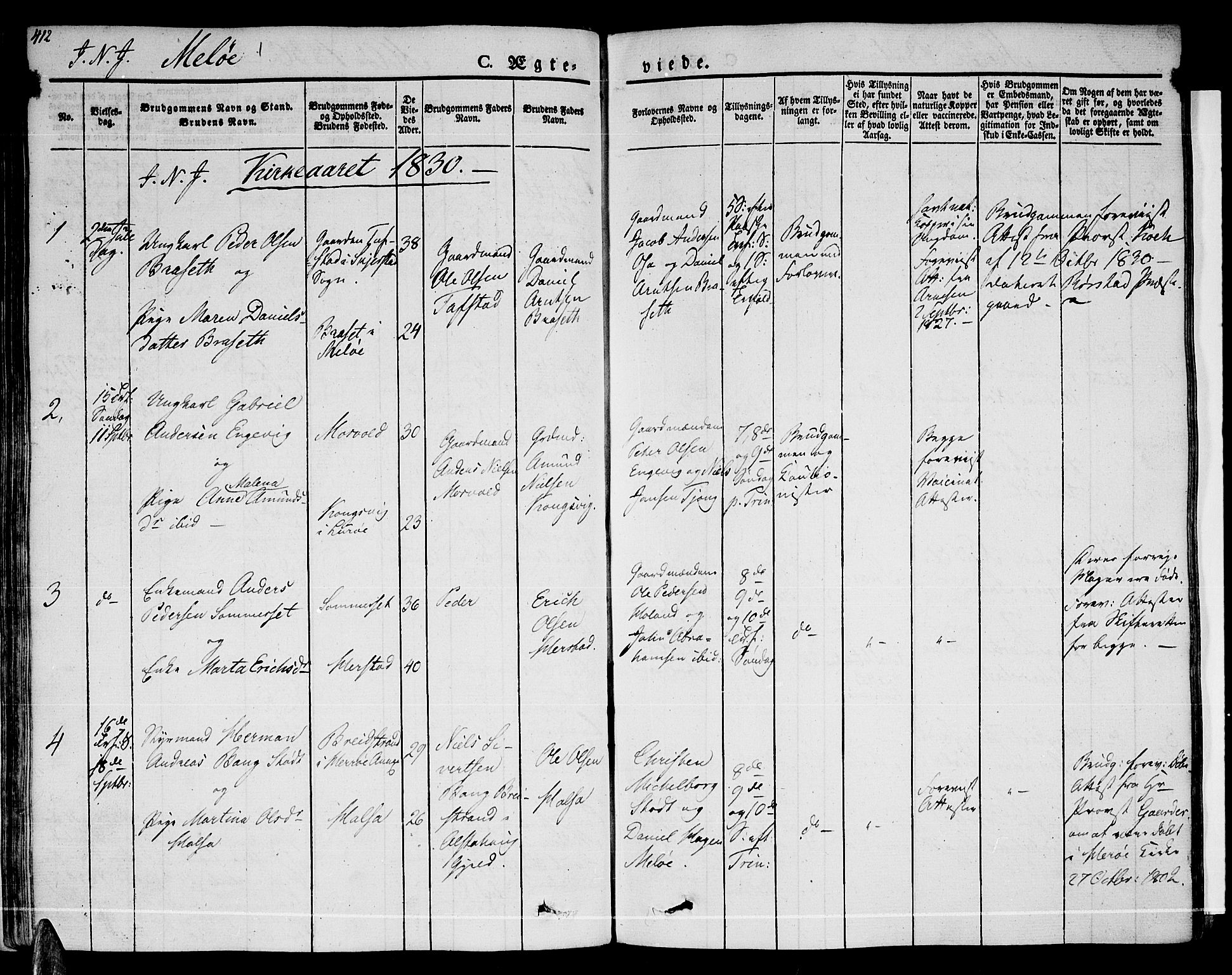 Ministerialprotokoller, klokkerbøker og fødselsregistre - Nordland, SAT/A-1459/841/L0600: Parish register (official) no. 841A07 /2, 1824-1843, p. 412