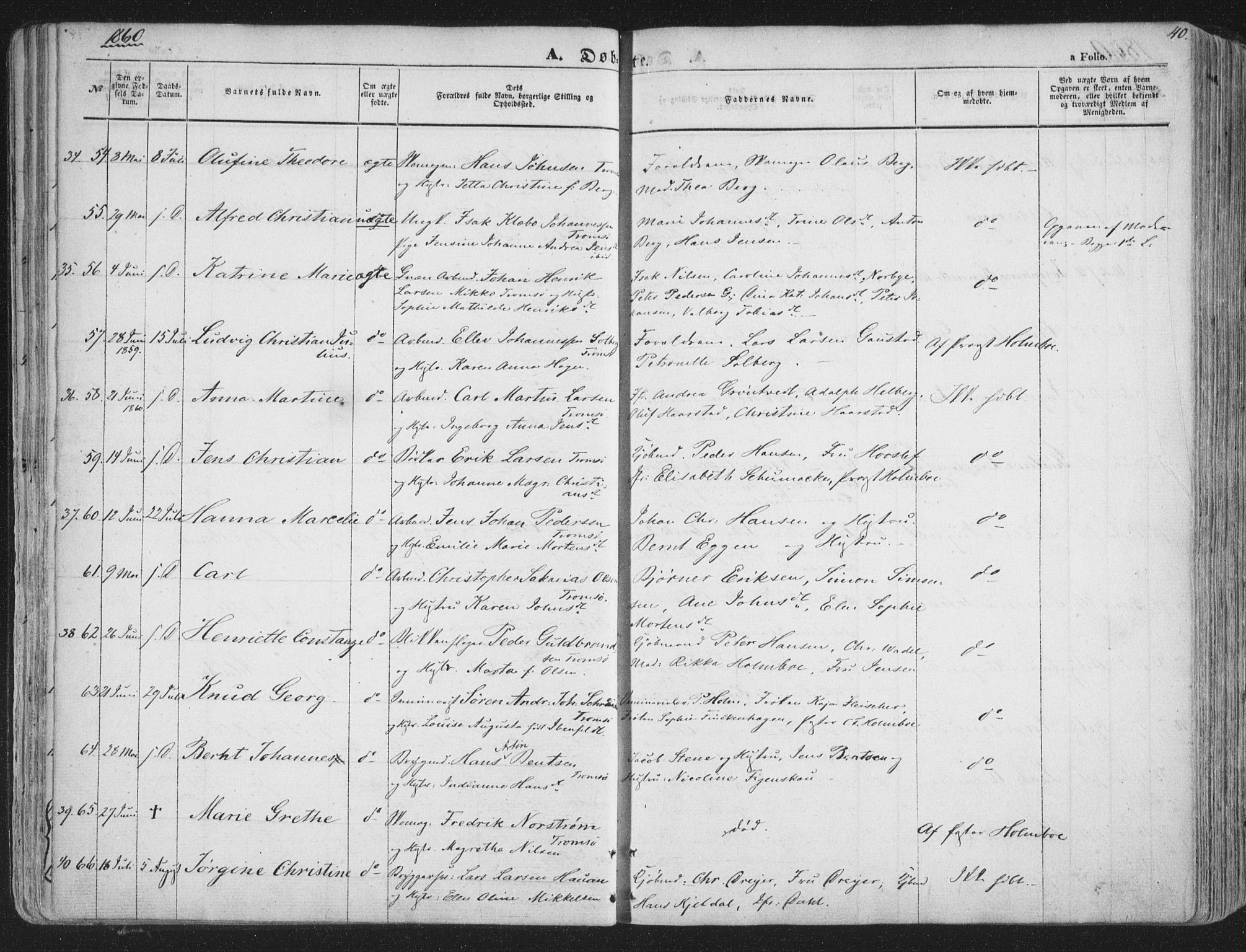 Tromsø sokneprestkontor/stiftsprosti/domprosti, AV/SATØ-S-1343/G/Ga/L0011kirke: Parish register (official) no. 11, 1856-1865, p. 40