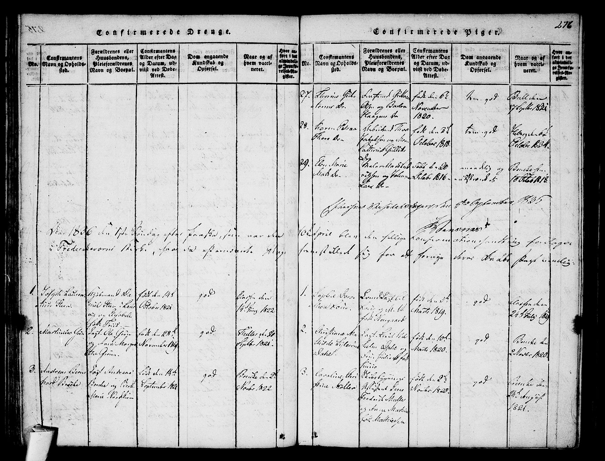Stavern kirkebøker, SAKO/A-318/F/Fa/L0006: Parish register (official) no. 6, 1816-1839, p. 276