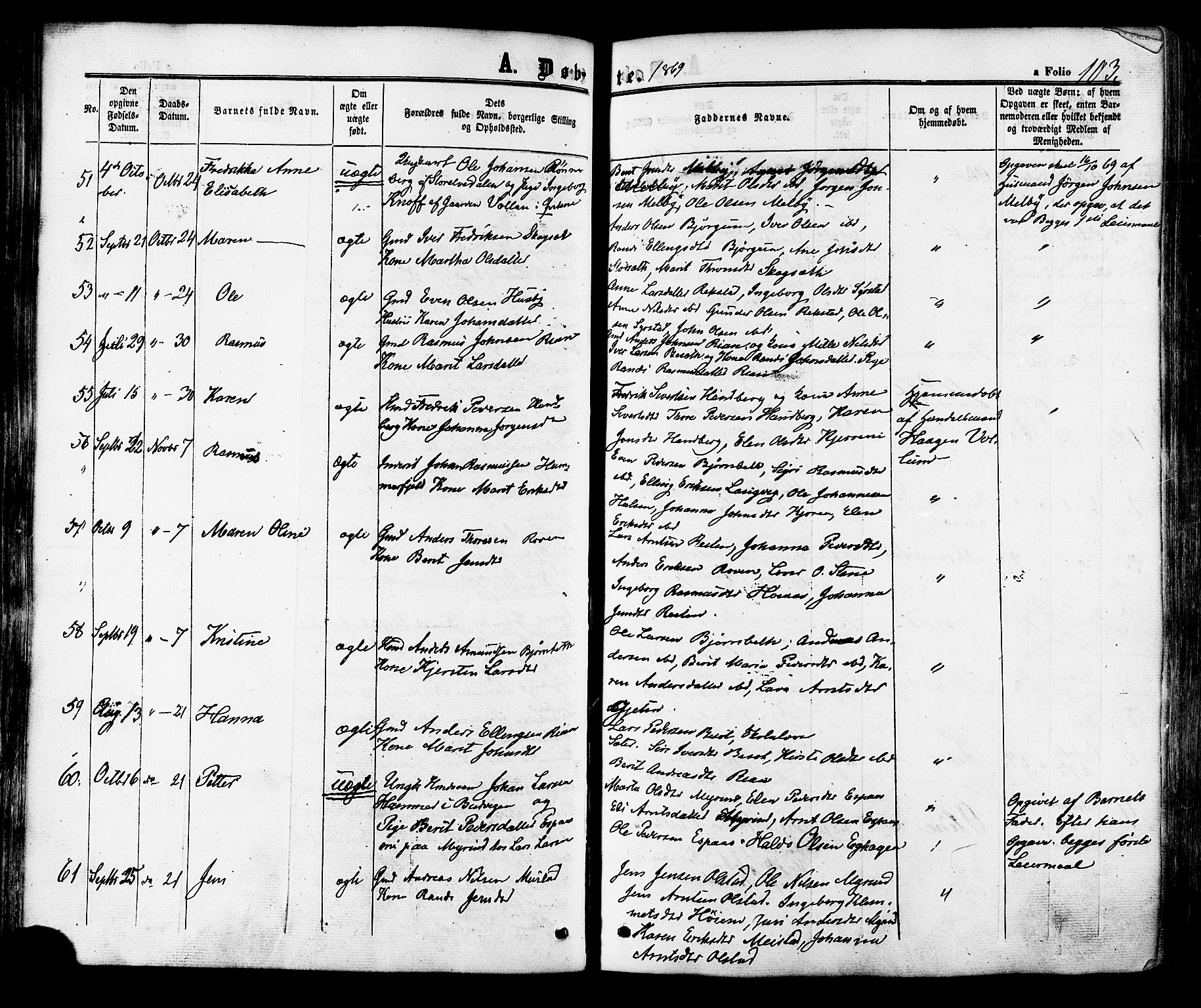Ministerialprotokoller, klokkerbøker og fødselsregistre - Sør-Trøndelag, SAT/A-1456/665/L0772: Parish register (official) no. 665A07, 1856-1878, p. 103
