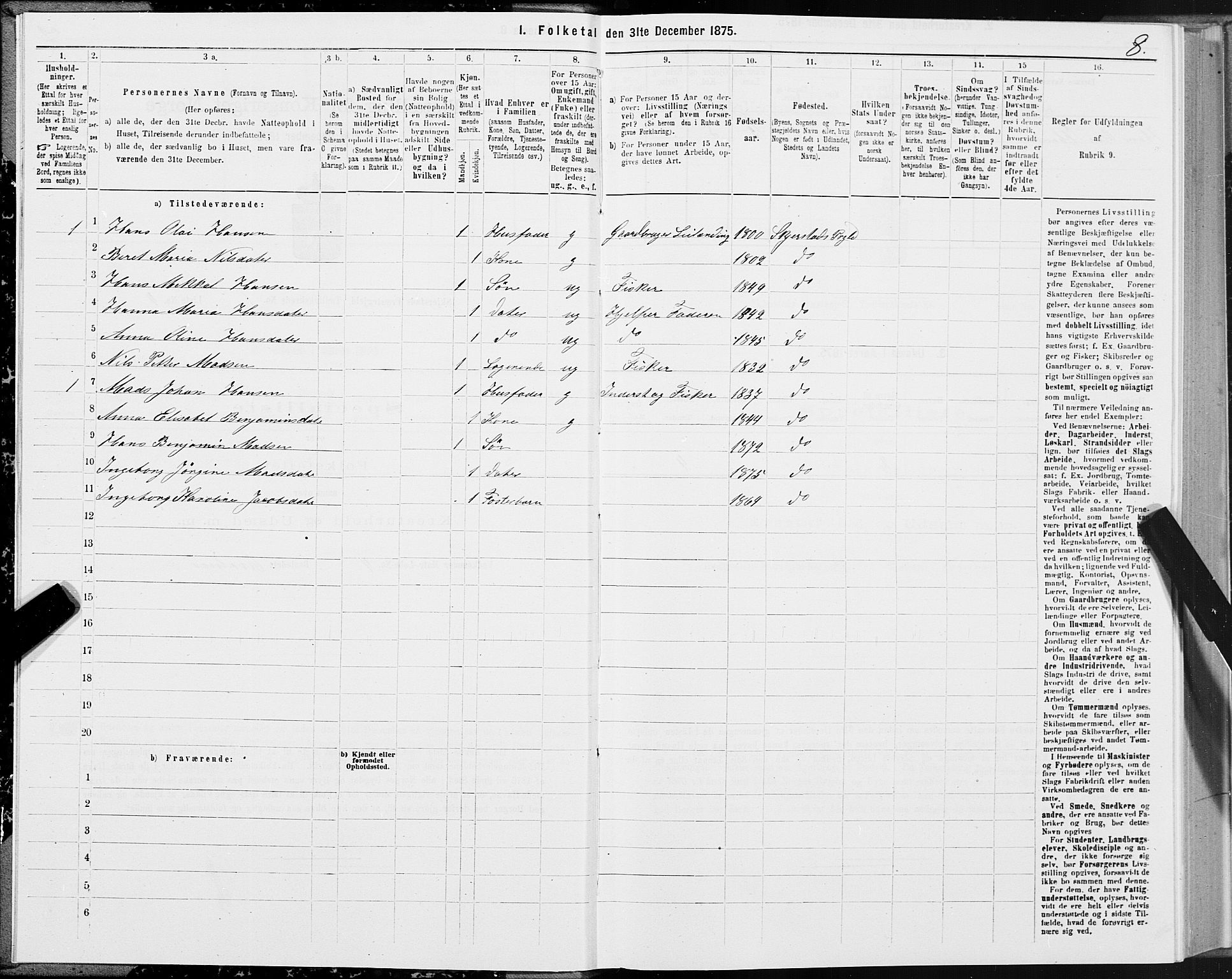 SAT, 1875 census for 1842P Skjerstad, 1875, p. 1008